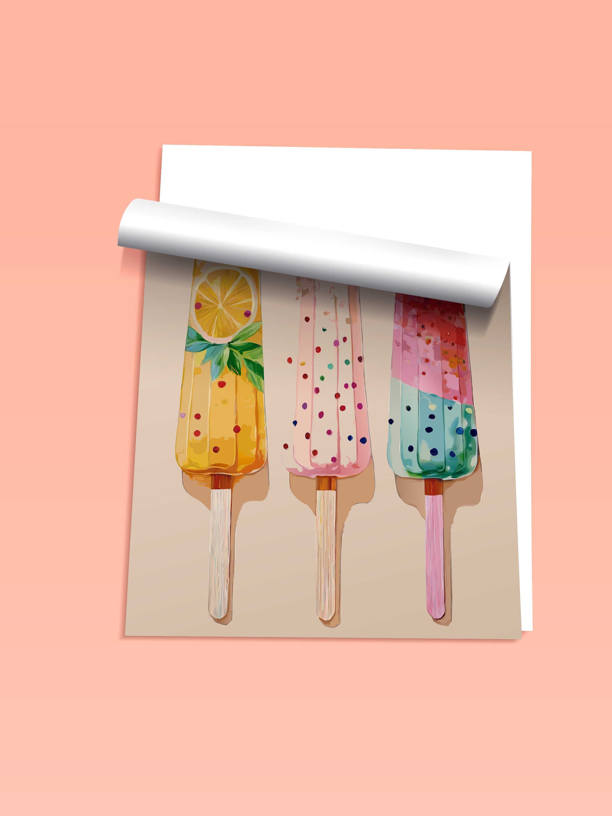 Çerçevesiz Duvar Posteri, Dondurma, Limon, illüstrasyon, Whimsical, Pastel Tonlar, Çok Renkli Renk Poster, 2025 Yaz Seçkisi, NO:109860