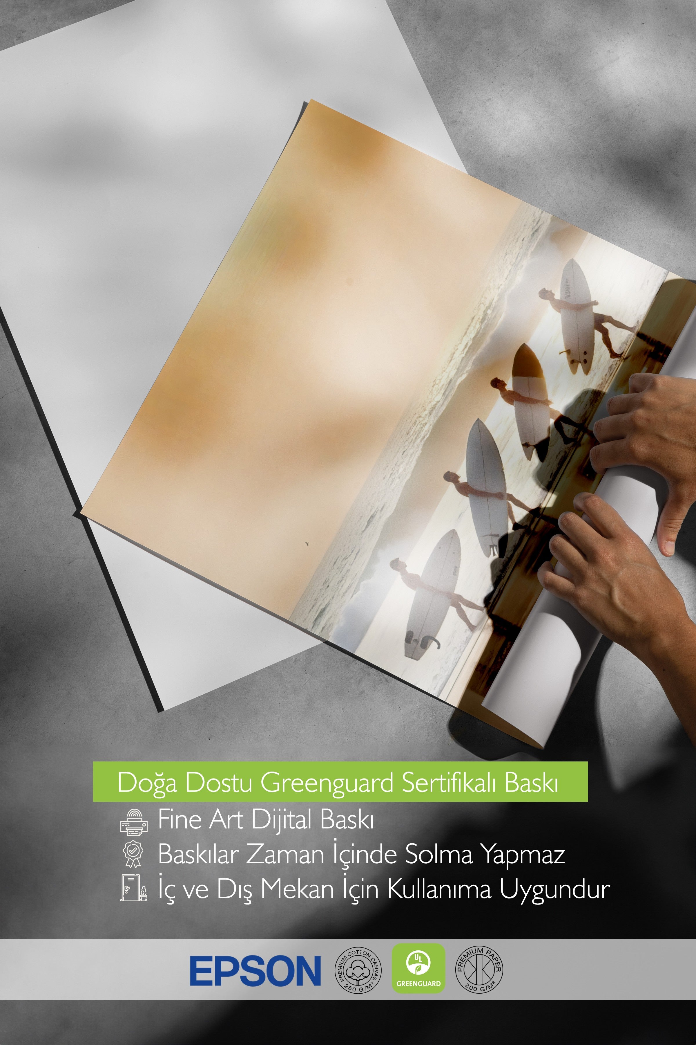 Çerçevesiz Duvar Posteri, Dört Sörfçü, Fotoğraf, Sarı Renk Poster, 2025 Yaz Seçkisi, NO:109534