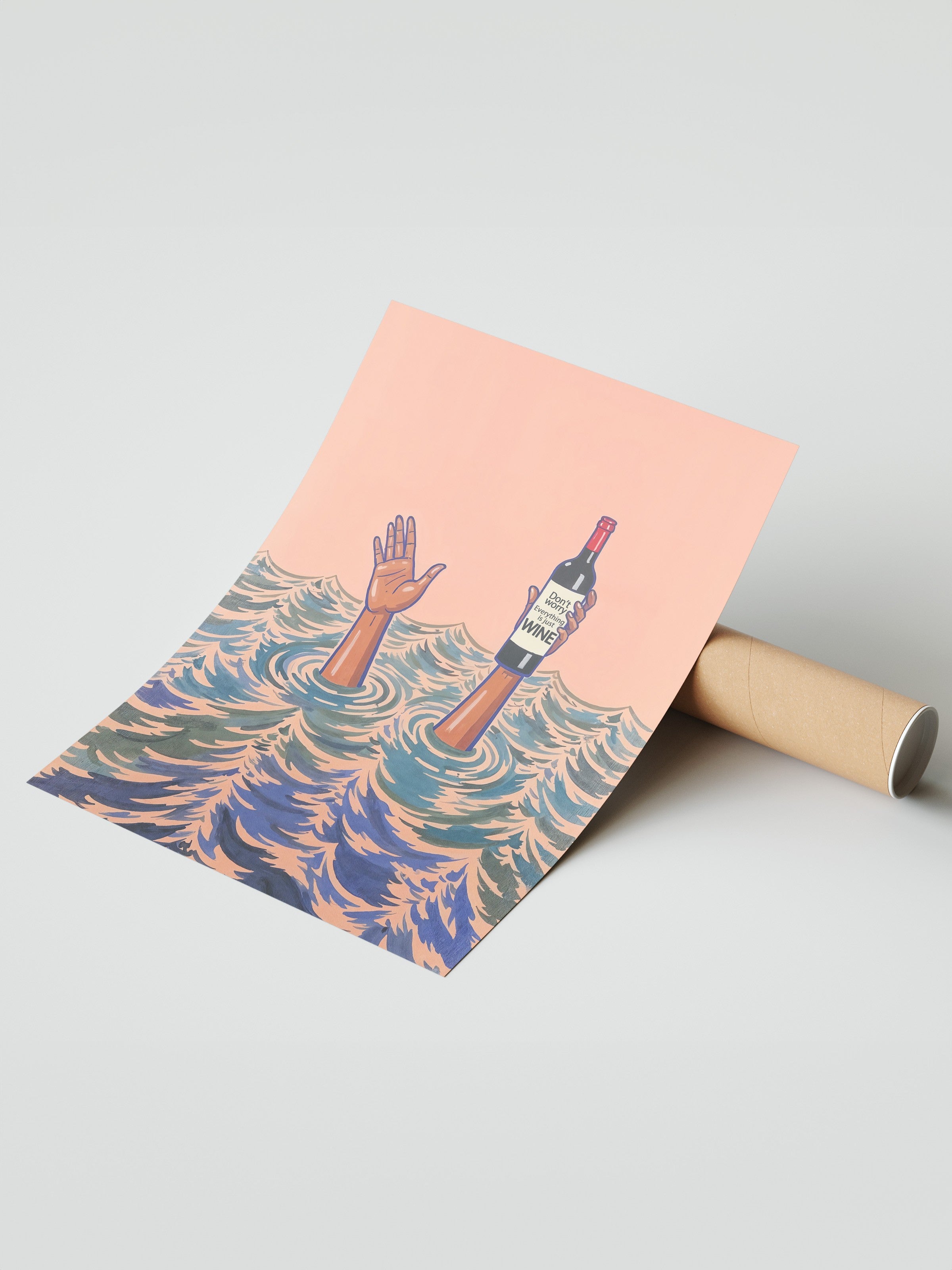 Çerçevesiz Duvar Posteri, Endişelenme, Sadece Şarap, İllüstrasyon, Kırmızı Renk Poster, 2025 Yaz Seçkisi, NO:109715