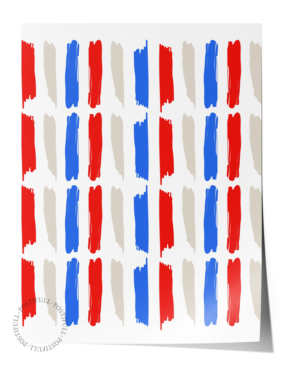 Çerçevesiz Duvar Posteri, Fırça darbeleri, Minimalist, Düz İllüstrasyon, Kırmızı, Mavi Renk Poster, 2025 Yaz Seçkisi, NO:109820