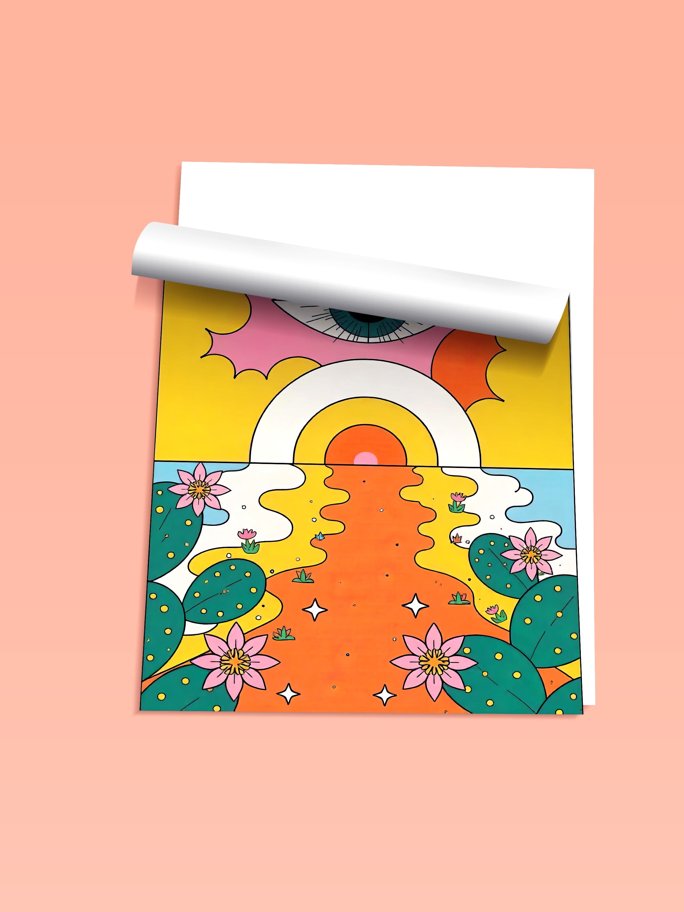 Çerçevesiz Duvar Posteri, Güneşin Gözü, İllüstrasyon Maximalist, Sarı Renk Poster, 2025 Yaz Seçkisi, NO:109757
