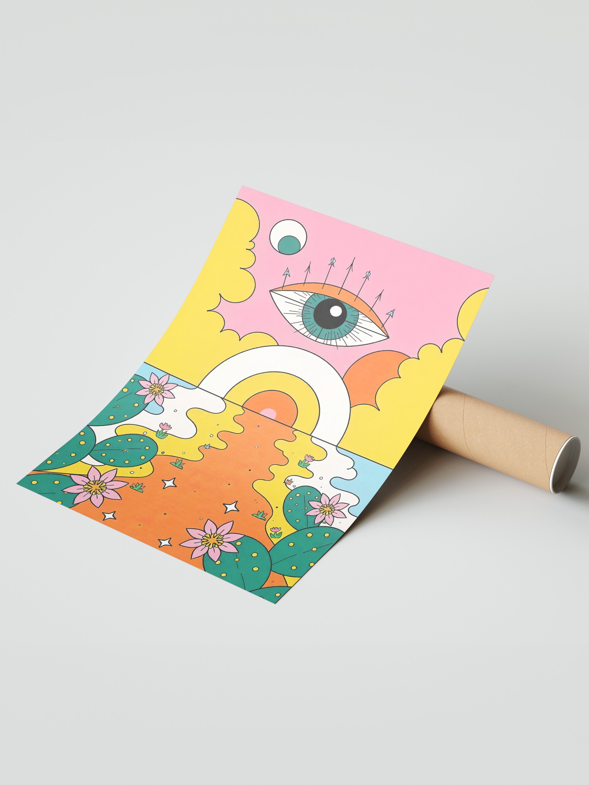 Çerçevesiz Duvar Posteri, Güneşin Gözü, İllüstrasyon Maximalist, Sarı Renk Poster, 2025 Yaz Seçkisi, NO:109757