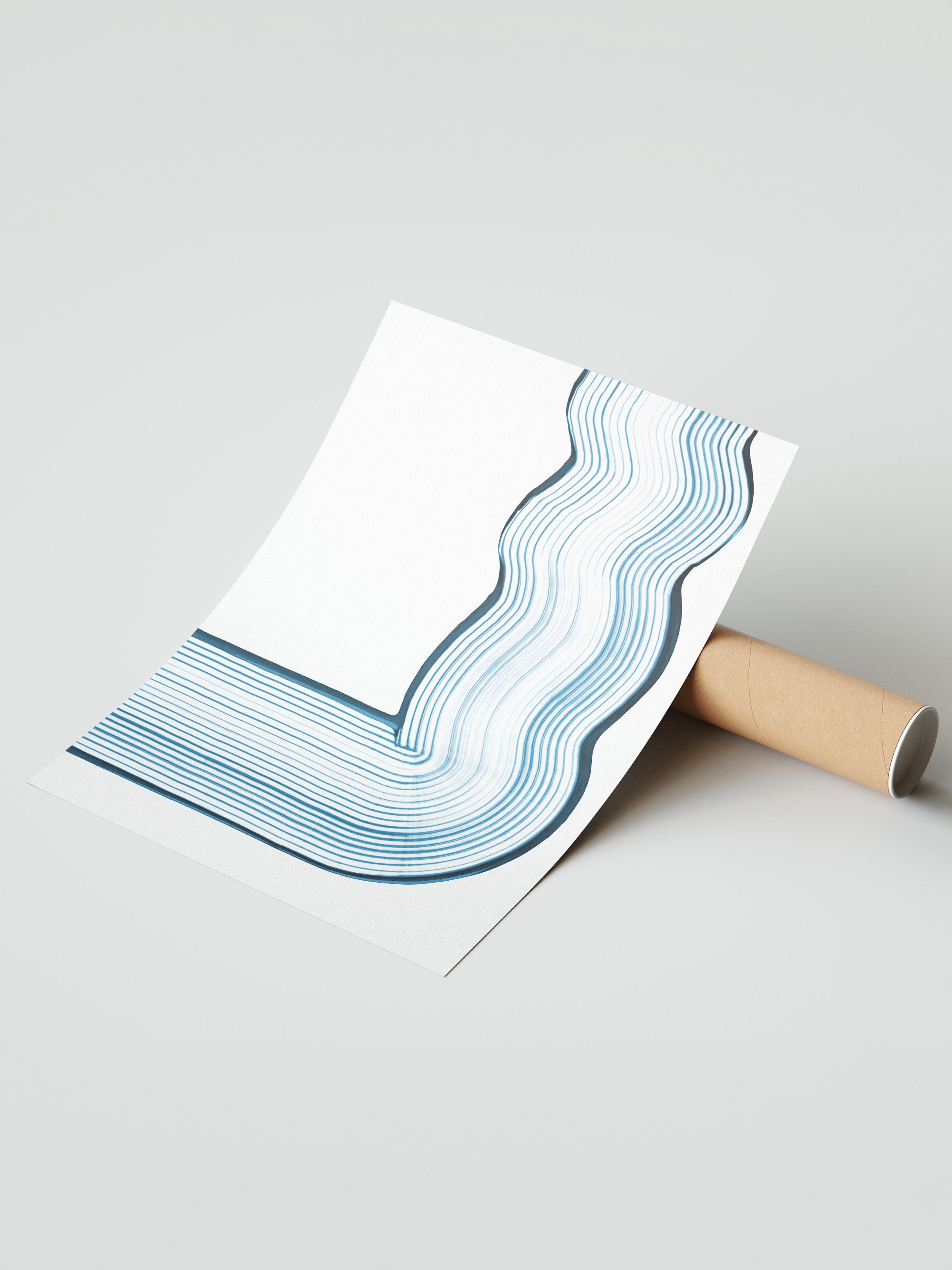 Çerçevesiz Duvar Posteri, Hatlar, Minimalist, Mavi, Beyaz Renk Poster, 2025 Yaz Seçkisi, NO:109793