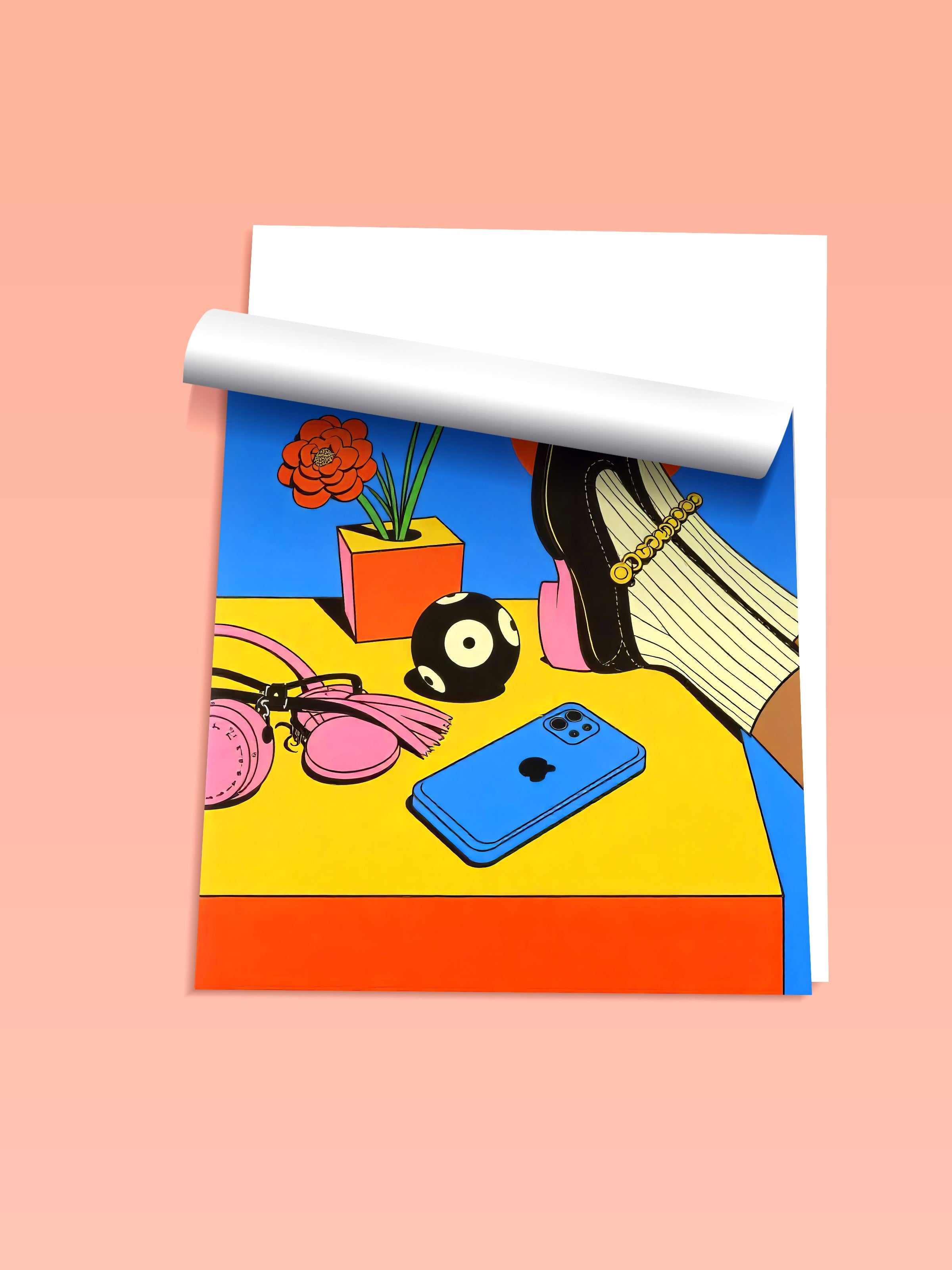 Çerçevesiz Duvar Posteri, Havalı Ayakkabılar, İllüstrasyon, Maximalist, Kırmızı Renk Poster, 2025 Yaz Seçkisi, NO:109783