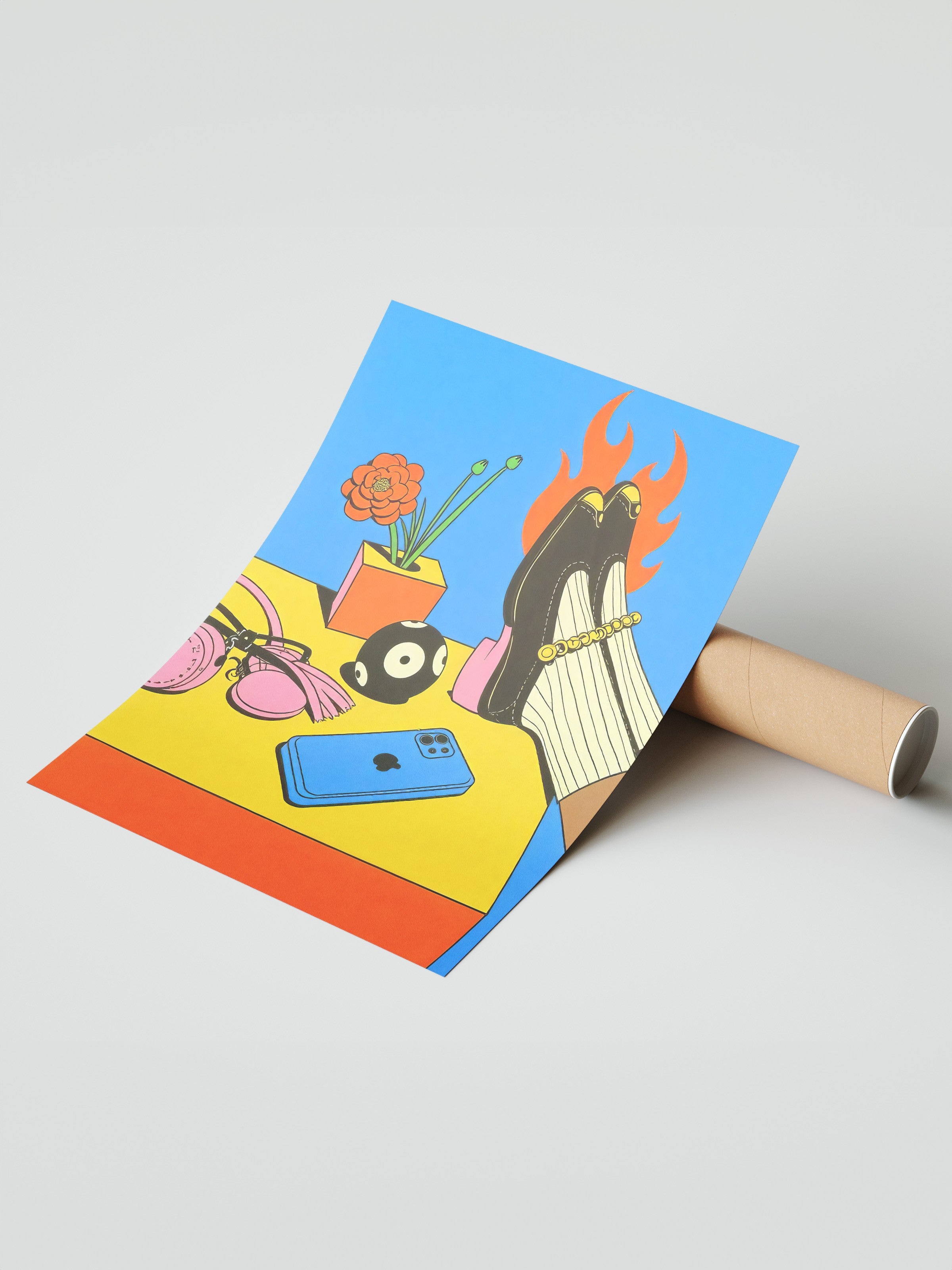 Çerçevesiz Duvar Posteri, Havalı Ayakkabılar, İllüstrasyon, Maximalist, Kırmızı Renk Poster, 2025 Yaz Seçkisi, NO:109783