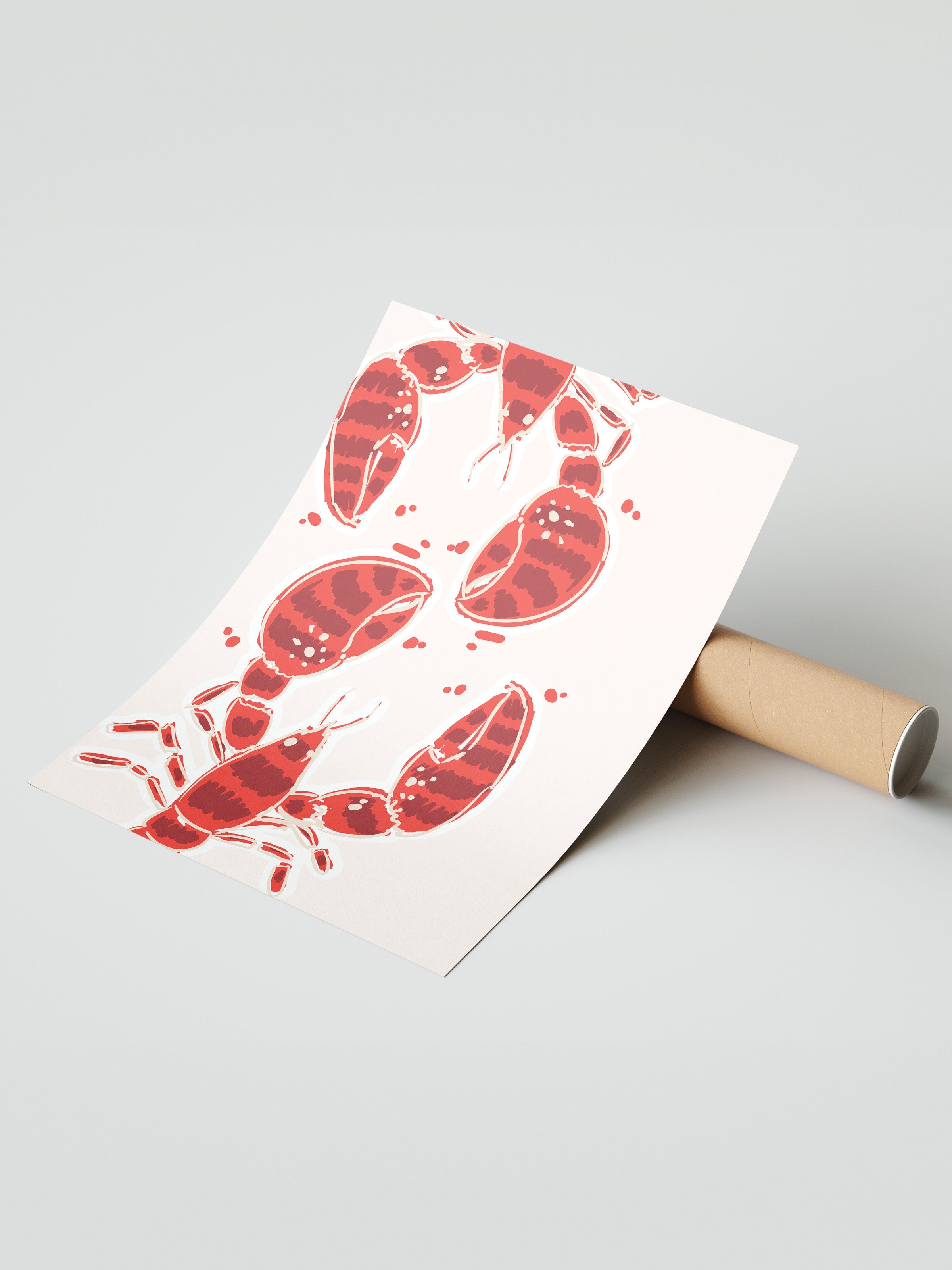 Çerçevesiz Duvar Posteri, Istakoz, Düz İllüstrasyon, Kırmızı, Beyaz Renk Poster, 2025 Yaz Seçkisi, NO:109828