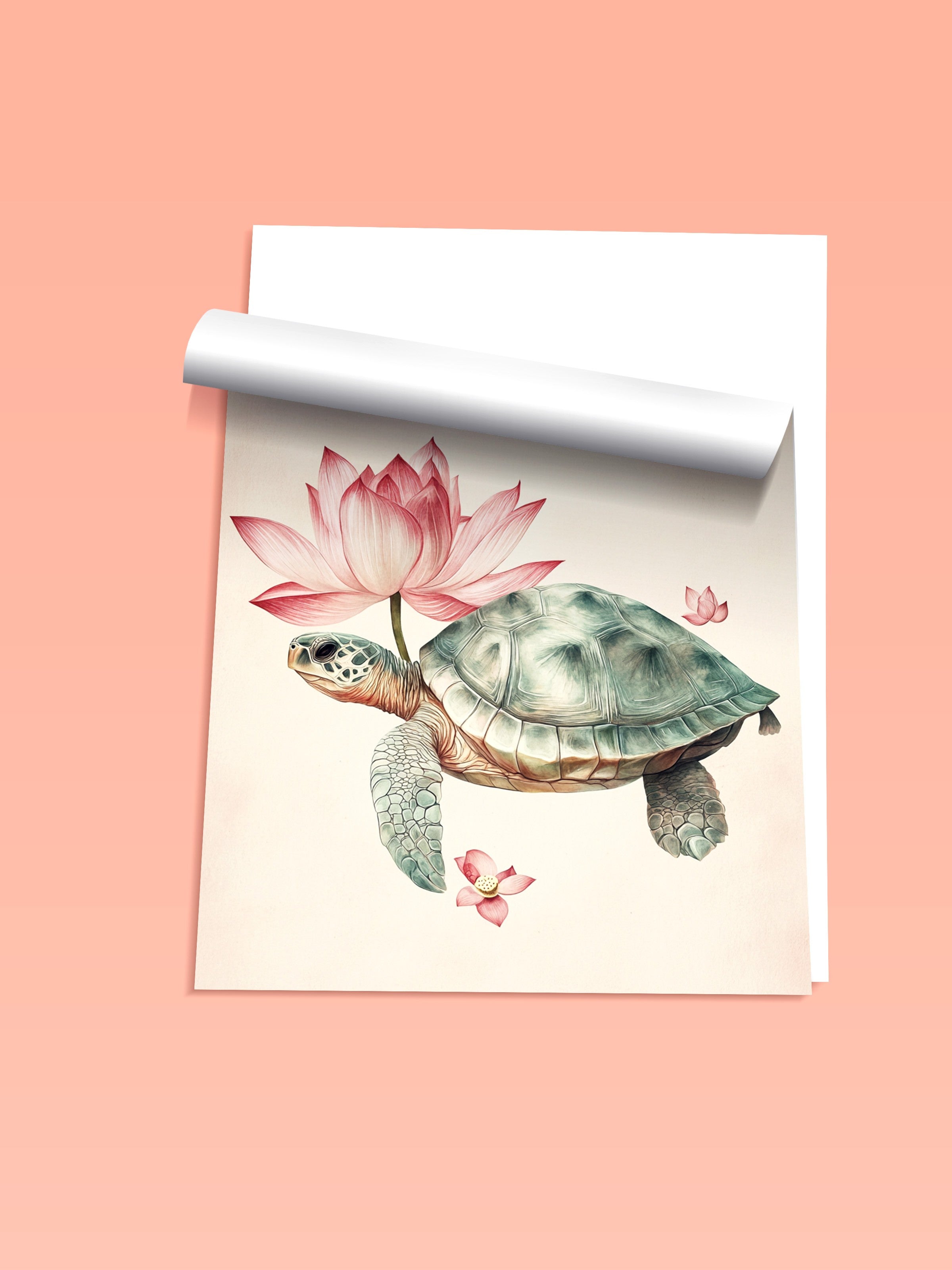 Çerçevesiz Duvar Posteri, Kaplumbağa, Sinek Kuşu, Lotus, İllüstrasyon, Pastel Tonlar Renk Poster, 2025 Yaz Seçkisi, NO:109795