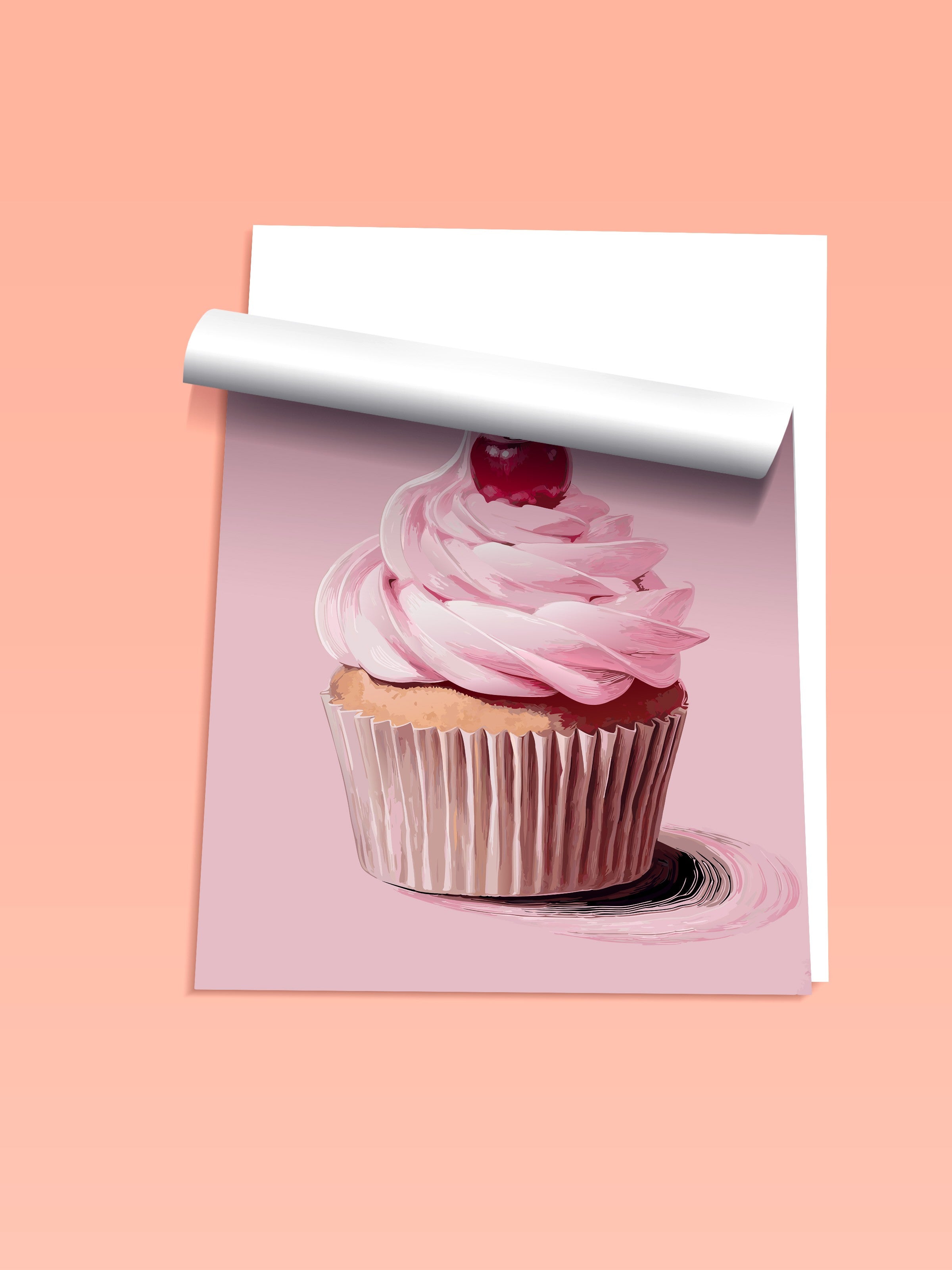 Çerçevesiz Duvar Posteri, Kek, Kiraz, illüstrasyon, Pembe, Pastel Tonlar Renk Poster, 2025 Yaz Seçkisi, NO:109868