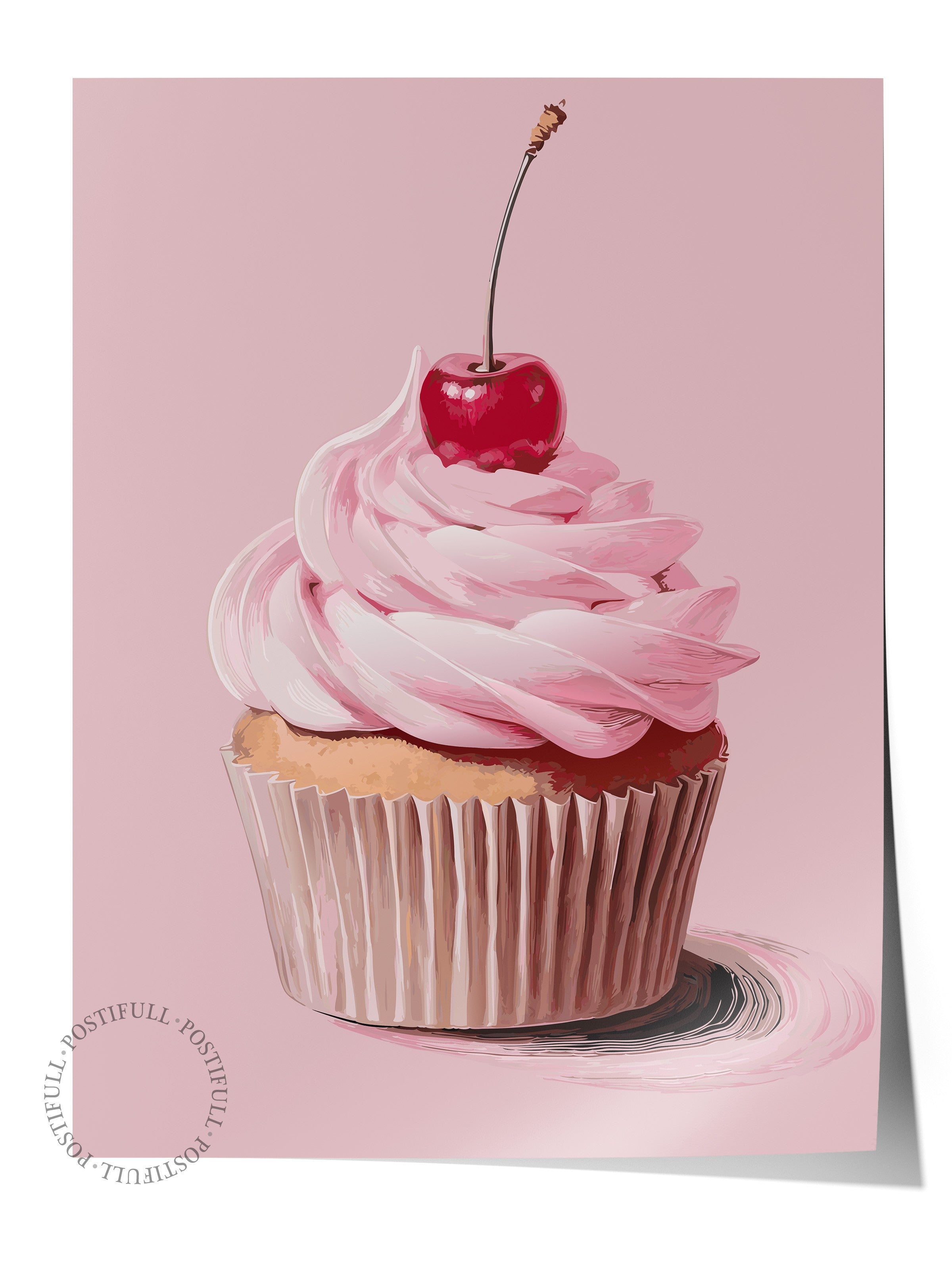 Çerçevesiz Duvar Posteri, Kek, Kiraz, illüstrasyon, Pembe, Pastel Tonlar Renk Poster, 2025 Yaz Seçkisi, NO:109868