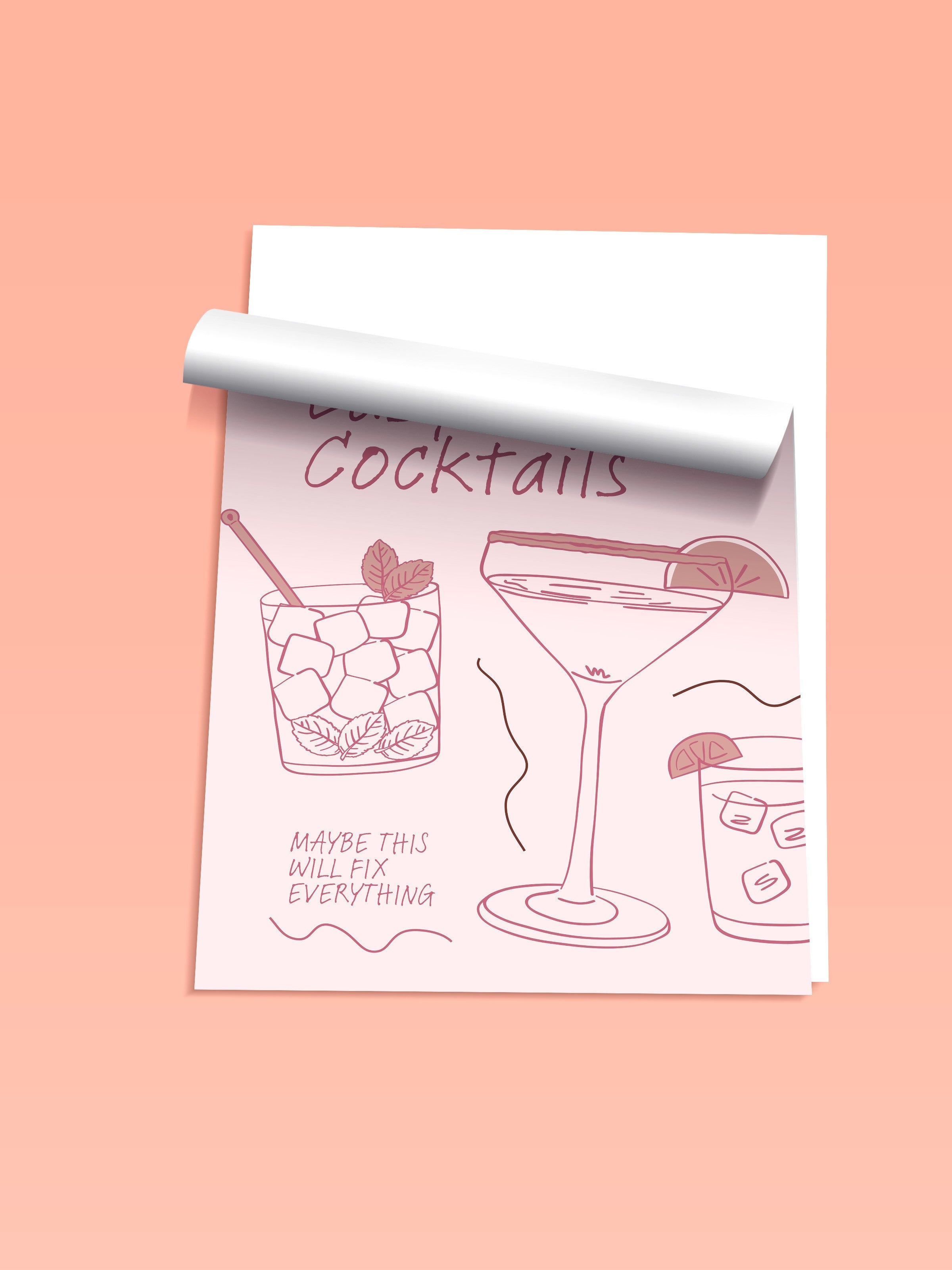 Çerçevesiz Duvar Posteri, Kokteyller, Metin, illüstrasyon, Minimalist, Pembe, Pastel Tonlar Renk Poster, 2025 Yaz Seçkisi, NO:109805