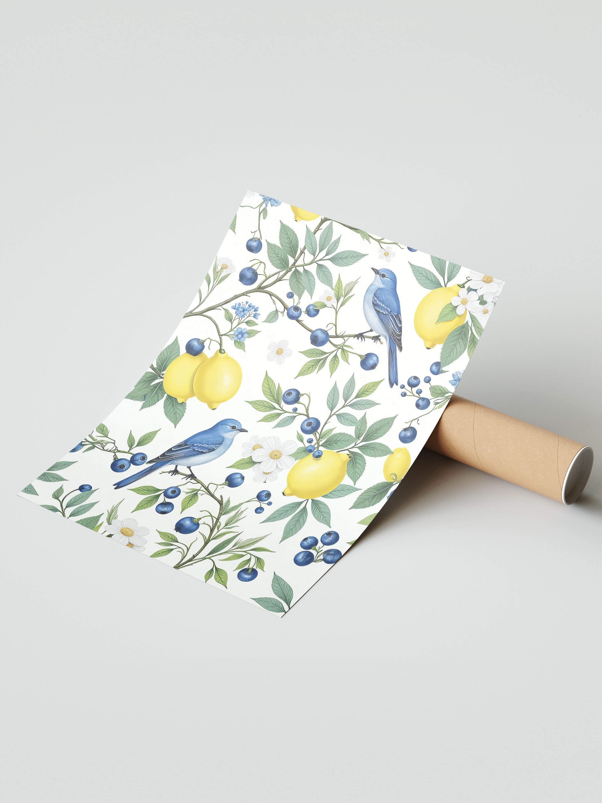 Çerçevesiz Duvar Posteri, Kuşlu Limonlar, İllüstrasyon, Sarı Renk Poster, 2025 Yaz Seçkisi, NO:109541