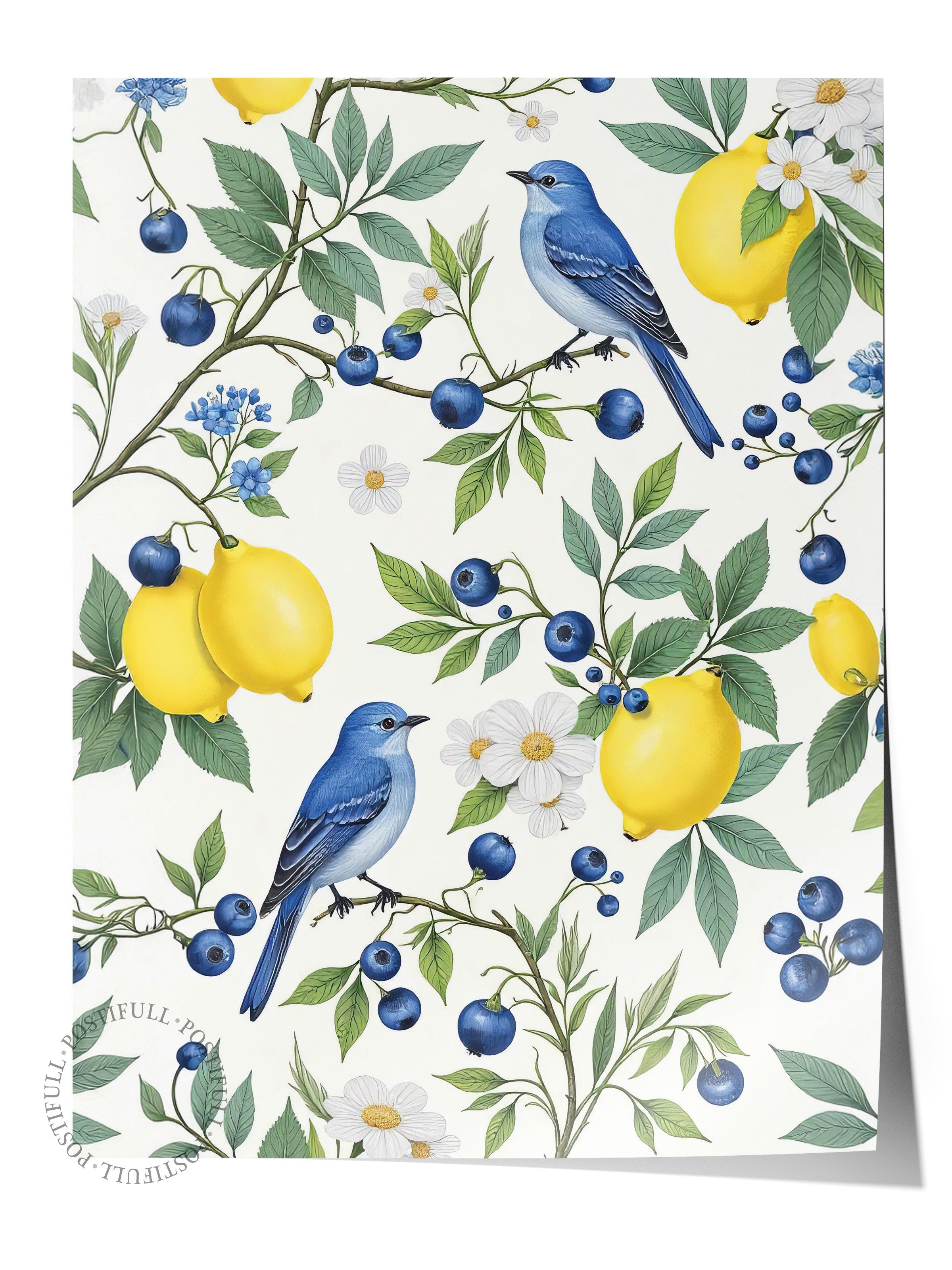 Çerçevesiz Duvar Posteri, Kuşlu Limonlar, İllüstrasyon, Sarı Renk Poster, 2025 Yaz Seçkisi, NO:109541
