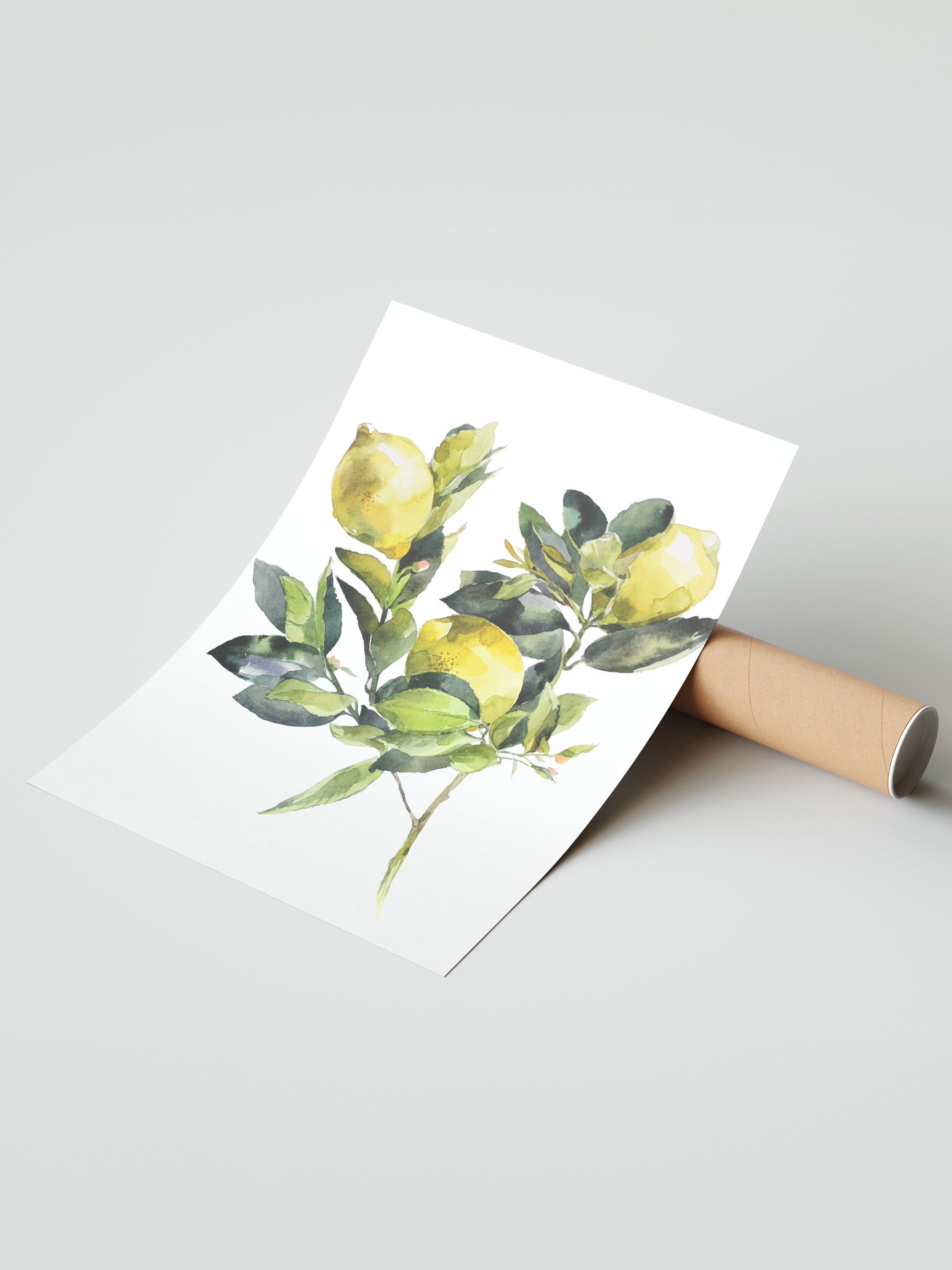 Çerçevesiz Duvar Posteri, Limonlar, Yapraklar, Suluboya, Yeşil, Sarı Renk Poster, 2025 Yaz Seçkisi, NO:109802