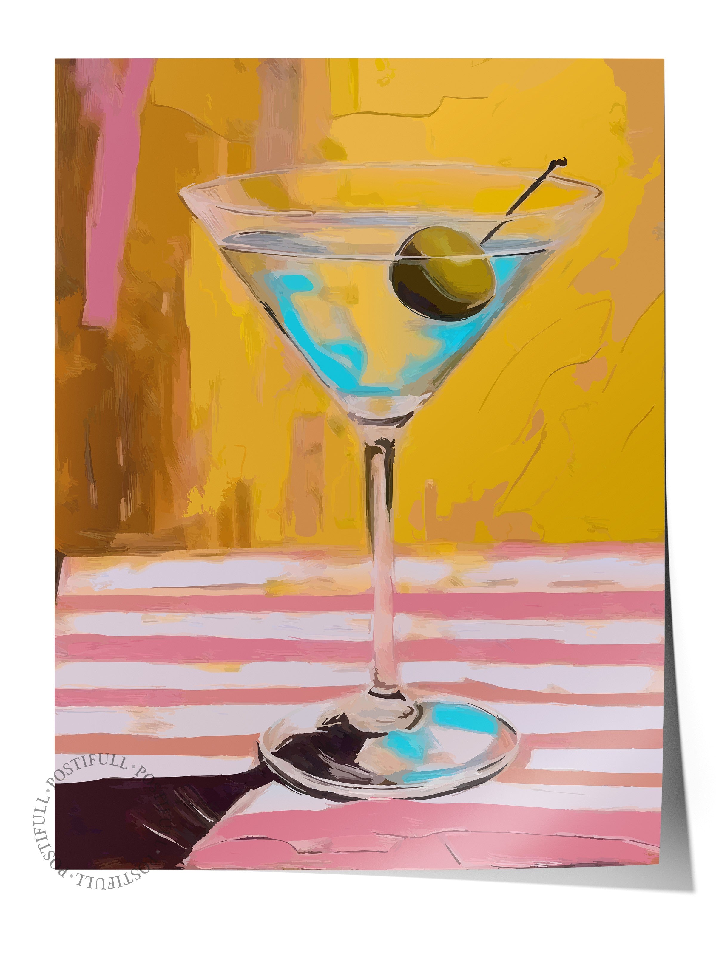 Çerçevesiz Duvar Posteri, Martini bardağı, Zeytin, Masa örtüsü, Acrylic Painting, Sarı, Pembe Renk Poster, 2025 Yaz Seçkisi, NO:109867