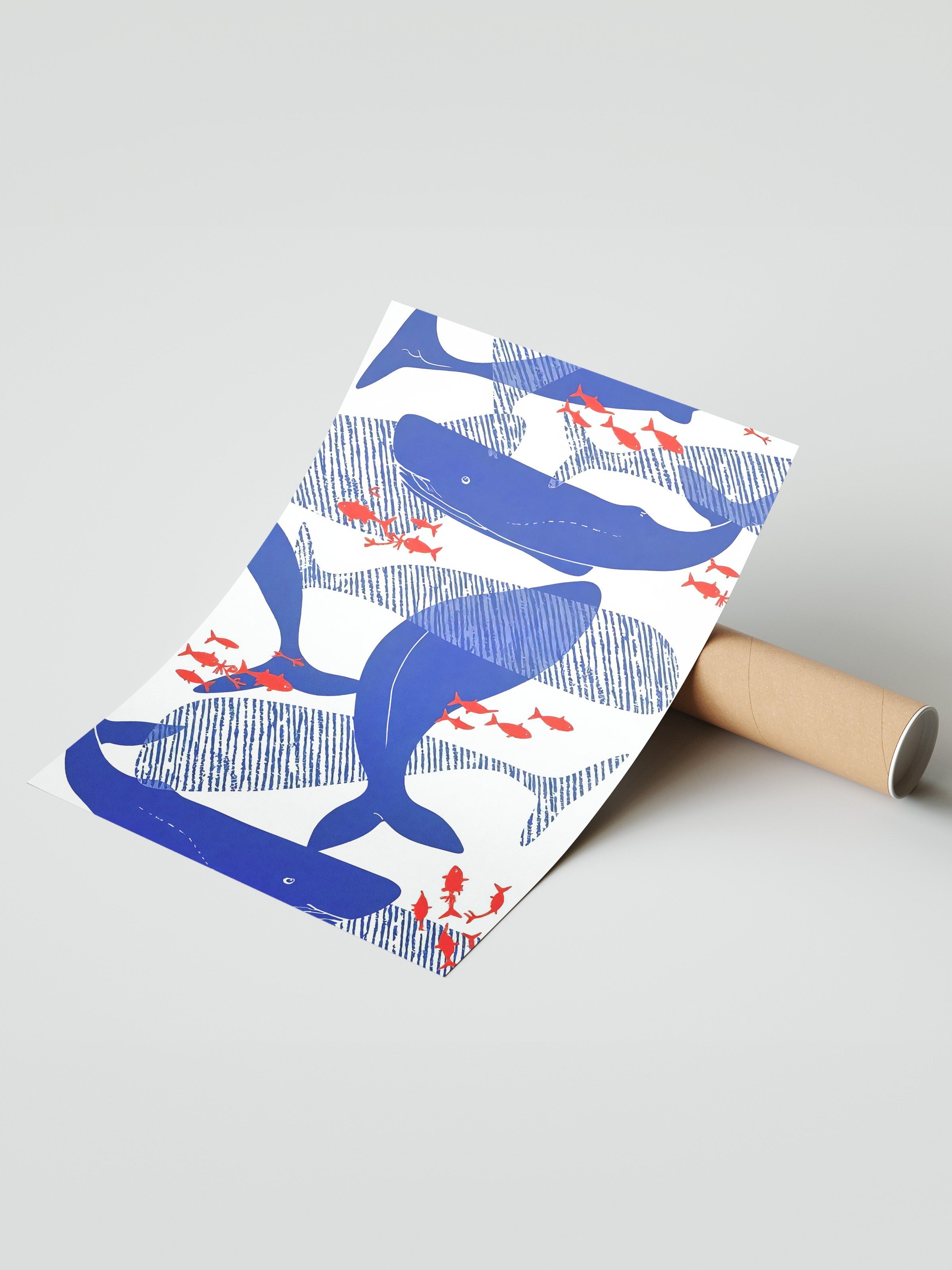 Çerçevesiz Duvar Posteri, Mavi Balinalar, İllüstrasyon, Mavi Renk Poster, 2025 Yaz Seçkisi, NO:109526