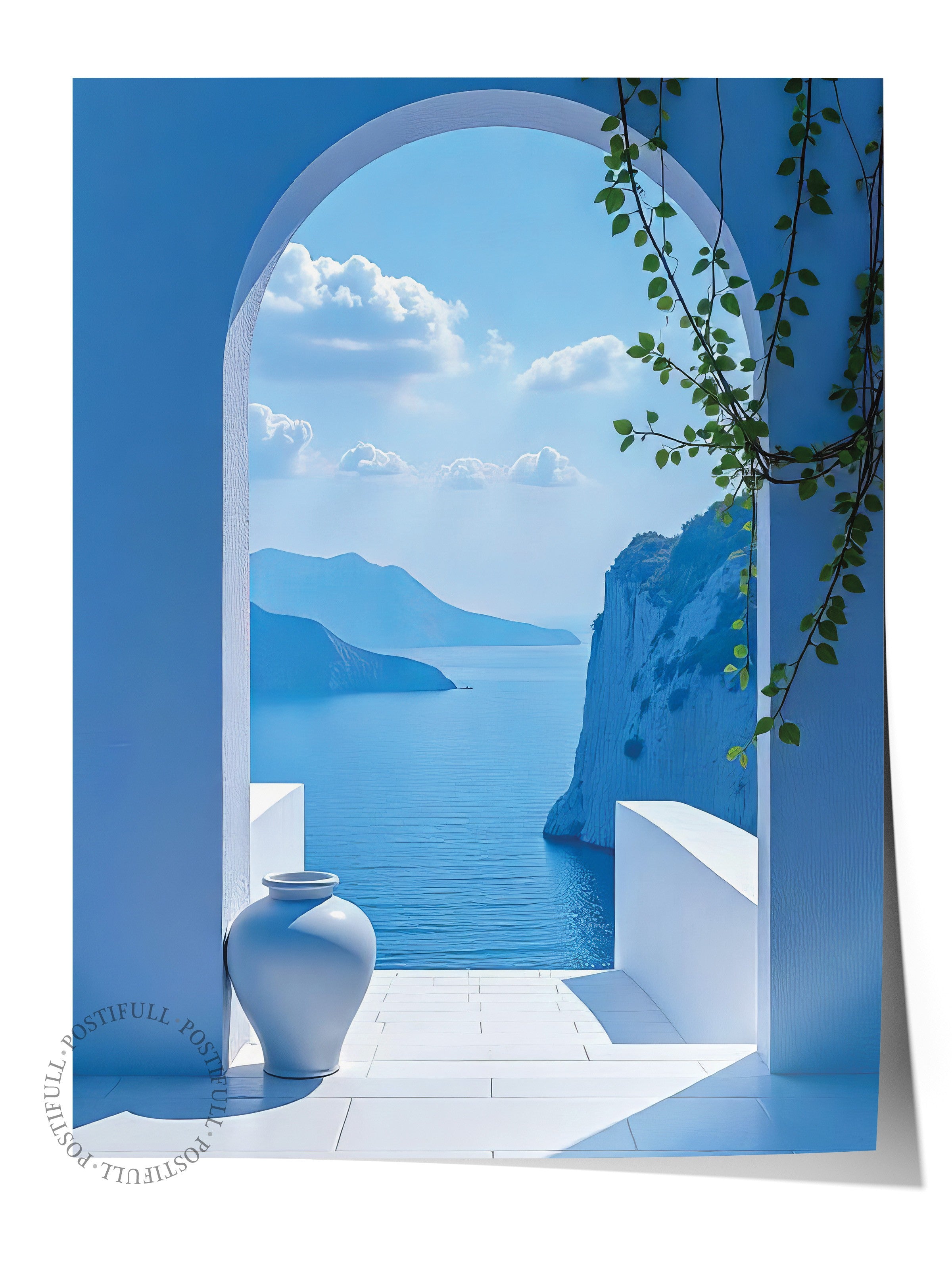 Çerçevesiz Duvar Posteri, Mavi Kapı ve Manzara, Fotoğraf, Mavi Renk Poster, 2025 Yaz Seçkisi, NO:109708