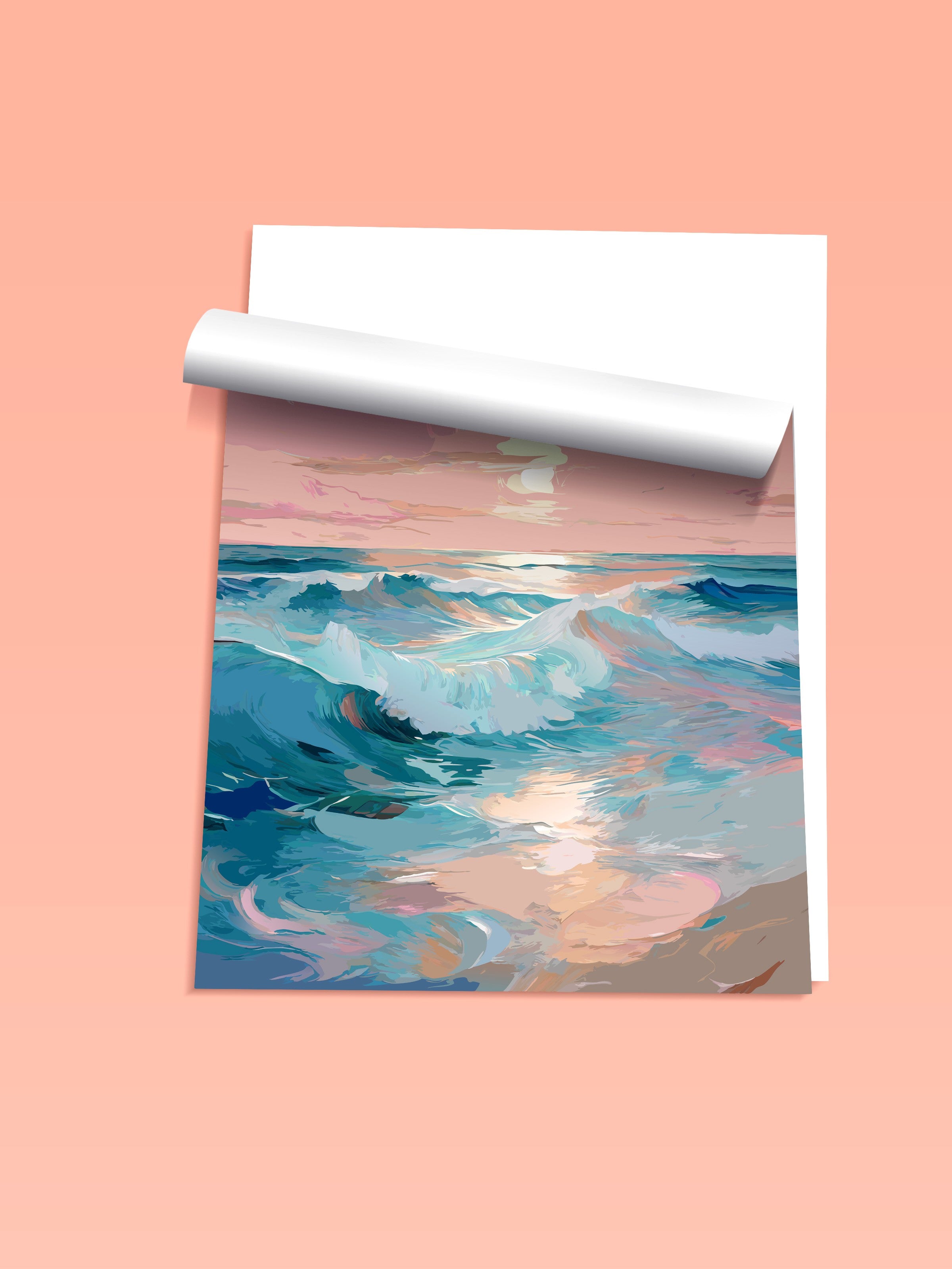 Çerçevesiz Duvar Posteri, Okyanus, Dalgalar, Bulutlar, sulu boya, Renkli Renk Poster, 2025 Yaz Seçkisi, NO:109863