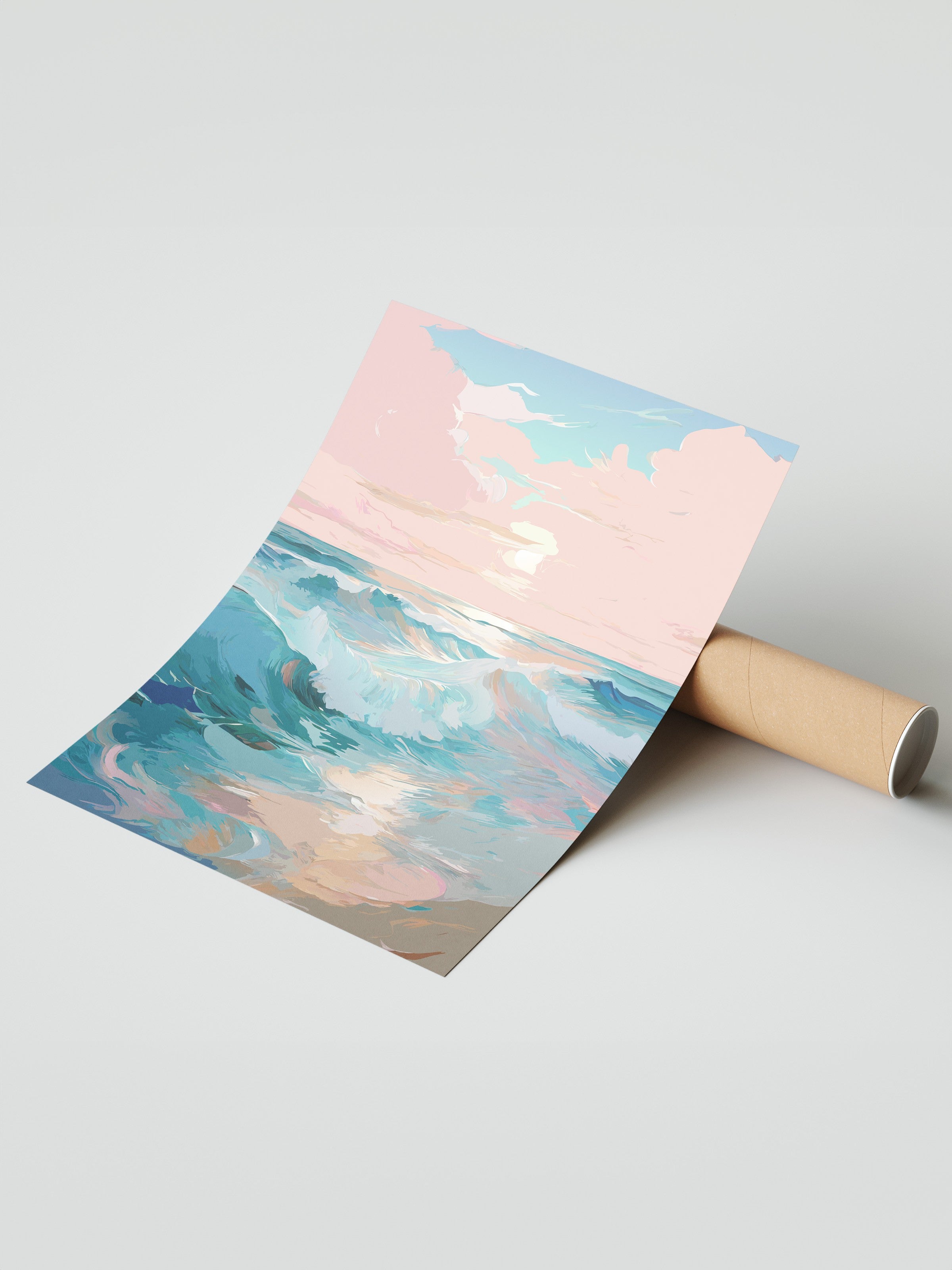 Çerçevesiz Duvar Posteri, Okyanus, Dalgalar, Bulutlar, sulu boya, Renkli Renk Poster, 2025 Yaz Seçkisi, NO:109863