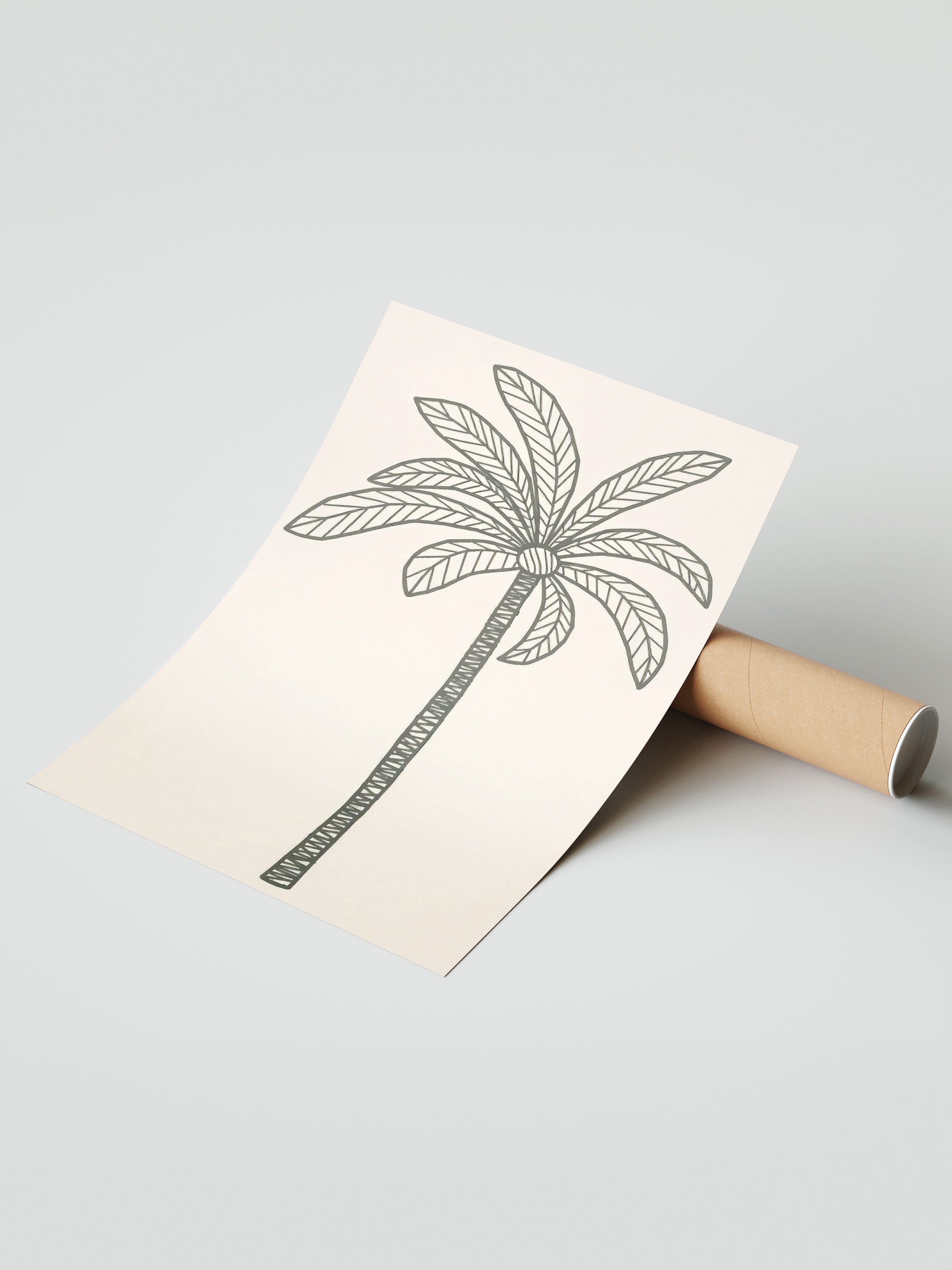 Çerçevesiz Duvar Posteri, Palmiye Ağacı, İllüstrasyon, Gri Renk Poster, 2025 Yaz Seçkisi, NO:109595