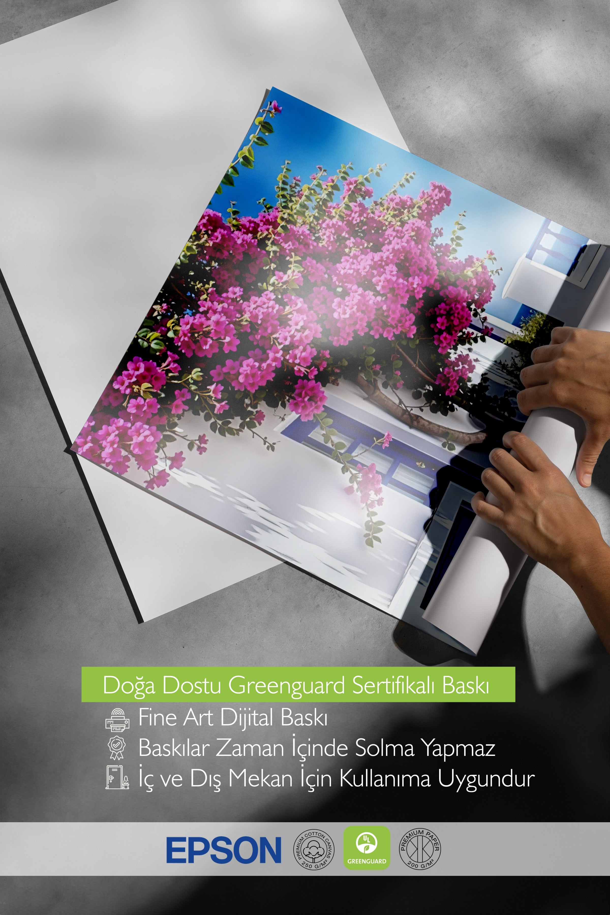 Çerçevesiz Duvar Posteri, Pembe Çiçekler ve Ev, Fotoğraf, Mavi Renk Poster, 2025 Yaz Seçkisi, NO:109530
