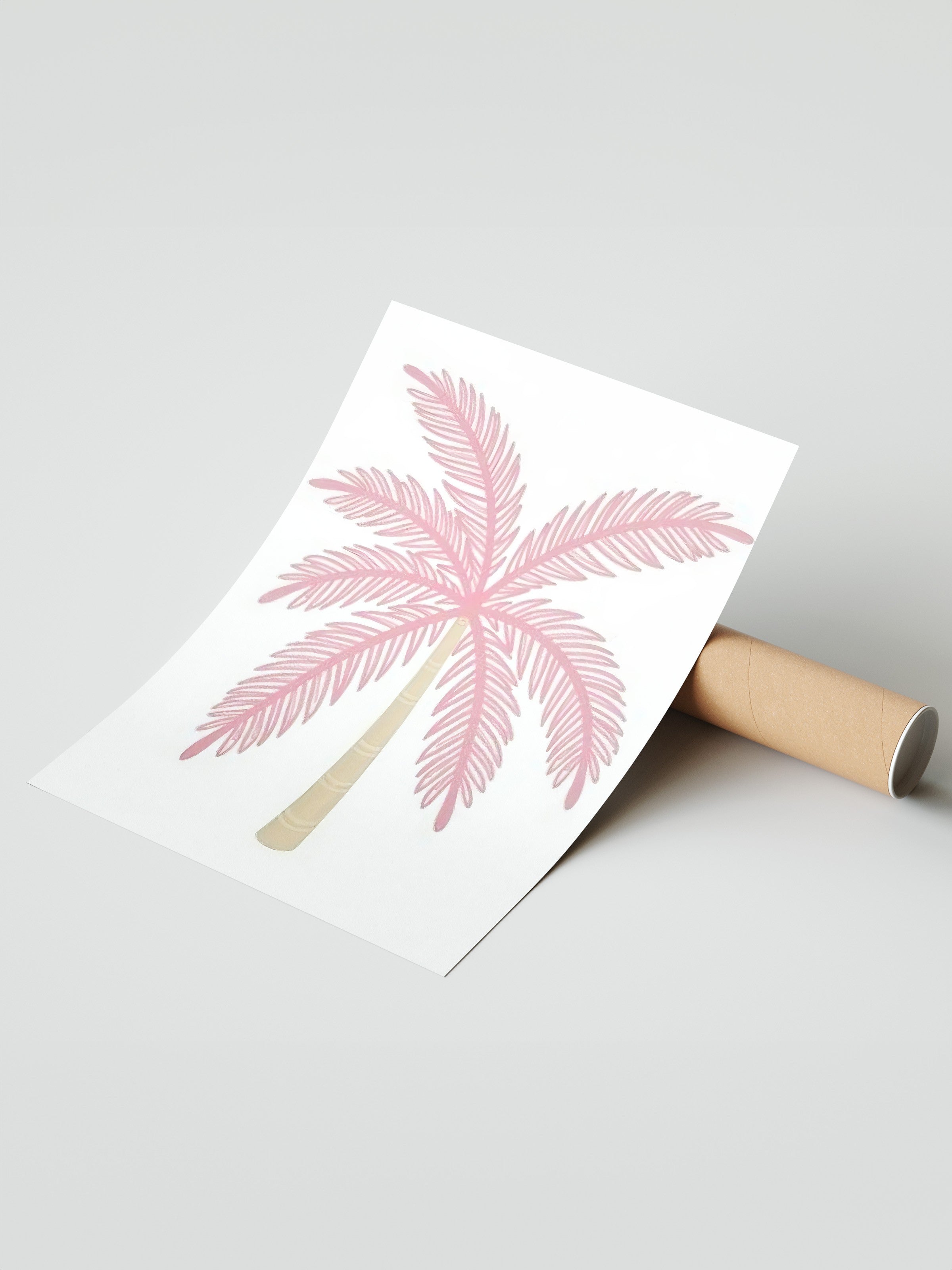 Çerçevesiz Duvar Posteri, Pembe Palmiye Ağacı, İllüstrasyon, Pembe Renk Poster, 2025 Yaz Seçkisi, NO:109507