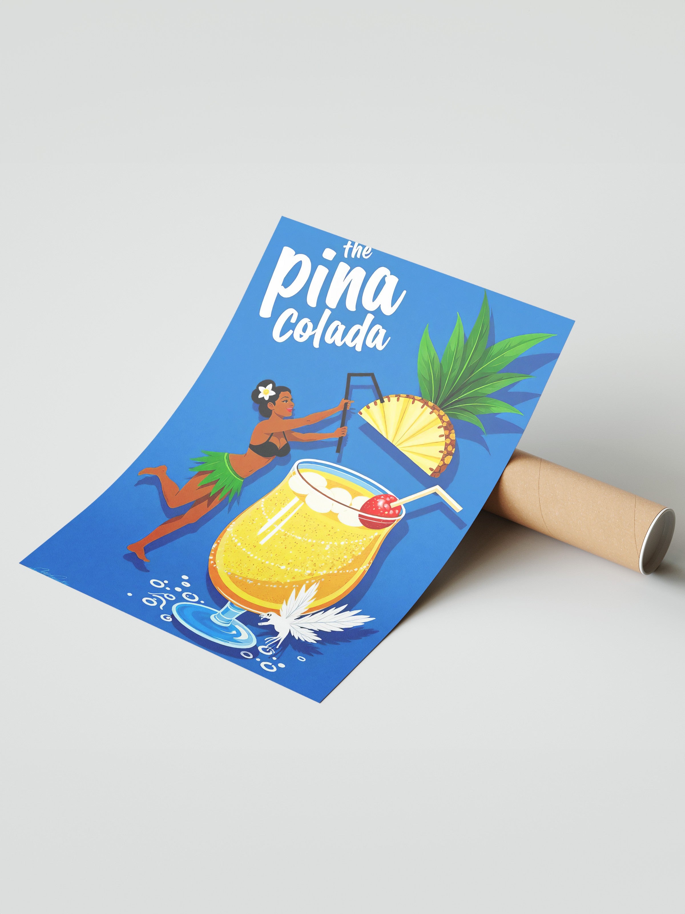 Çerçevesiz Duvar Posteri, Pina Colada, İllüstrasyon, Maximalist, Lacivert Renk Poster, 2025 Yaz Seçkisi, NO:109777