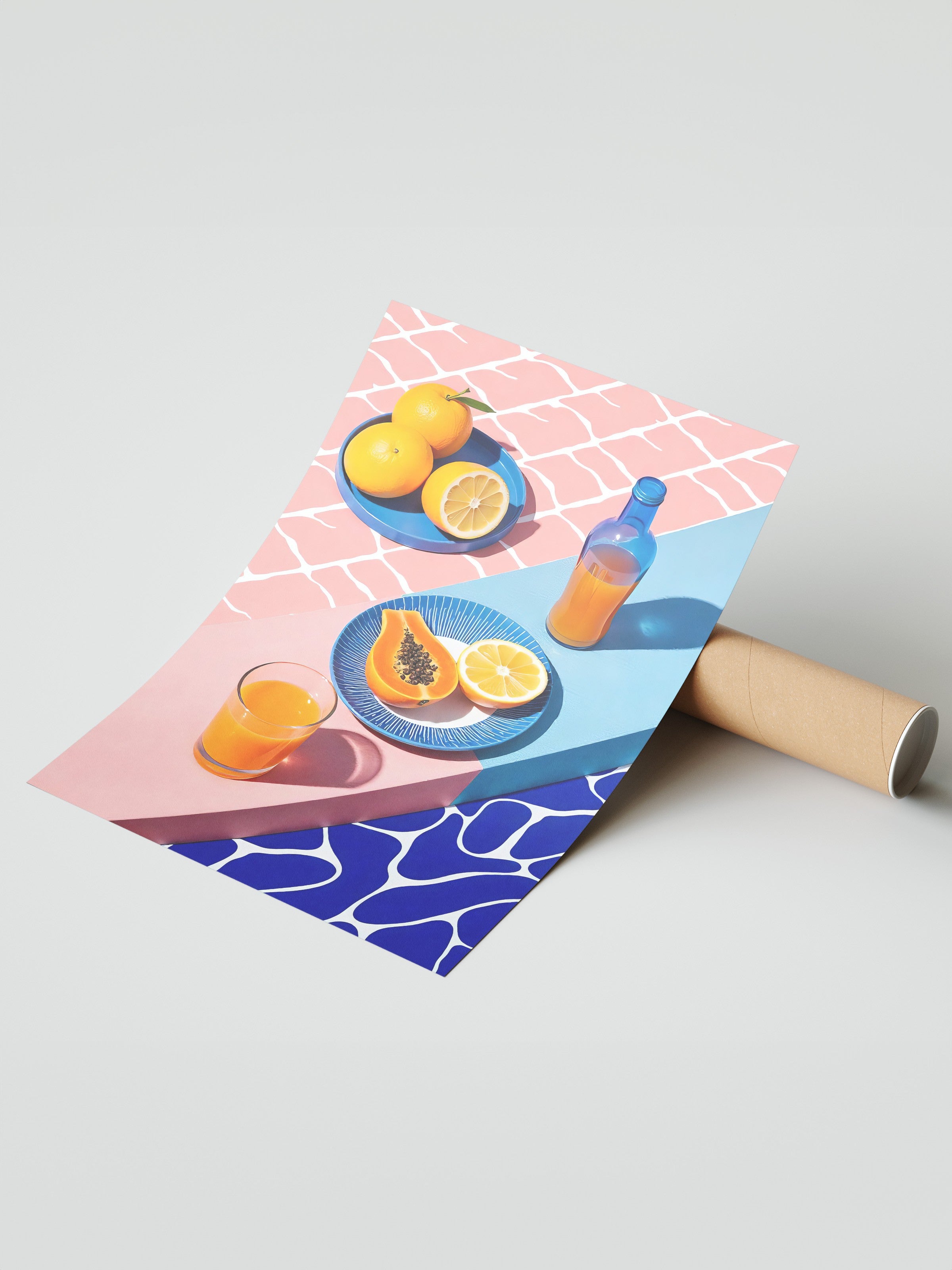 Çerçevesiz Duvar Posteri, Portakallar ve Limonlar, İllüstrasyon, Maximalist, Pembe Renk Poster, 2025 Yaz Seçkisi, NO:109787