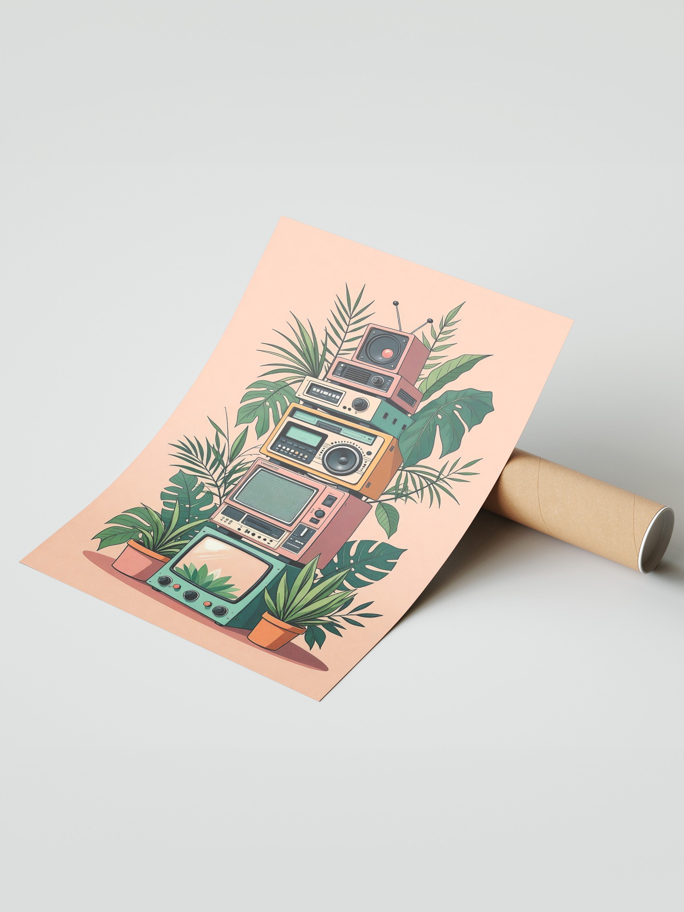 Çerçevesiz Duvar Posteri, Radyolar, İllüstrasyon, Maximalist, Yeşil Renk Poster, 2025 Yaz Seçkisi, NO:109786