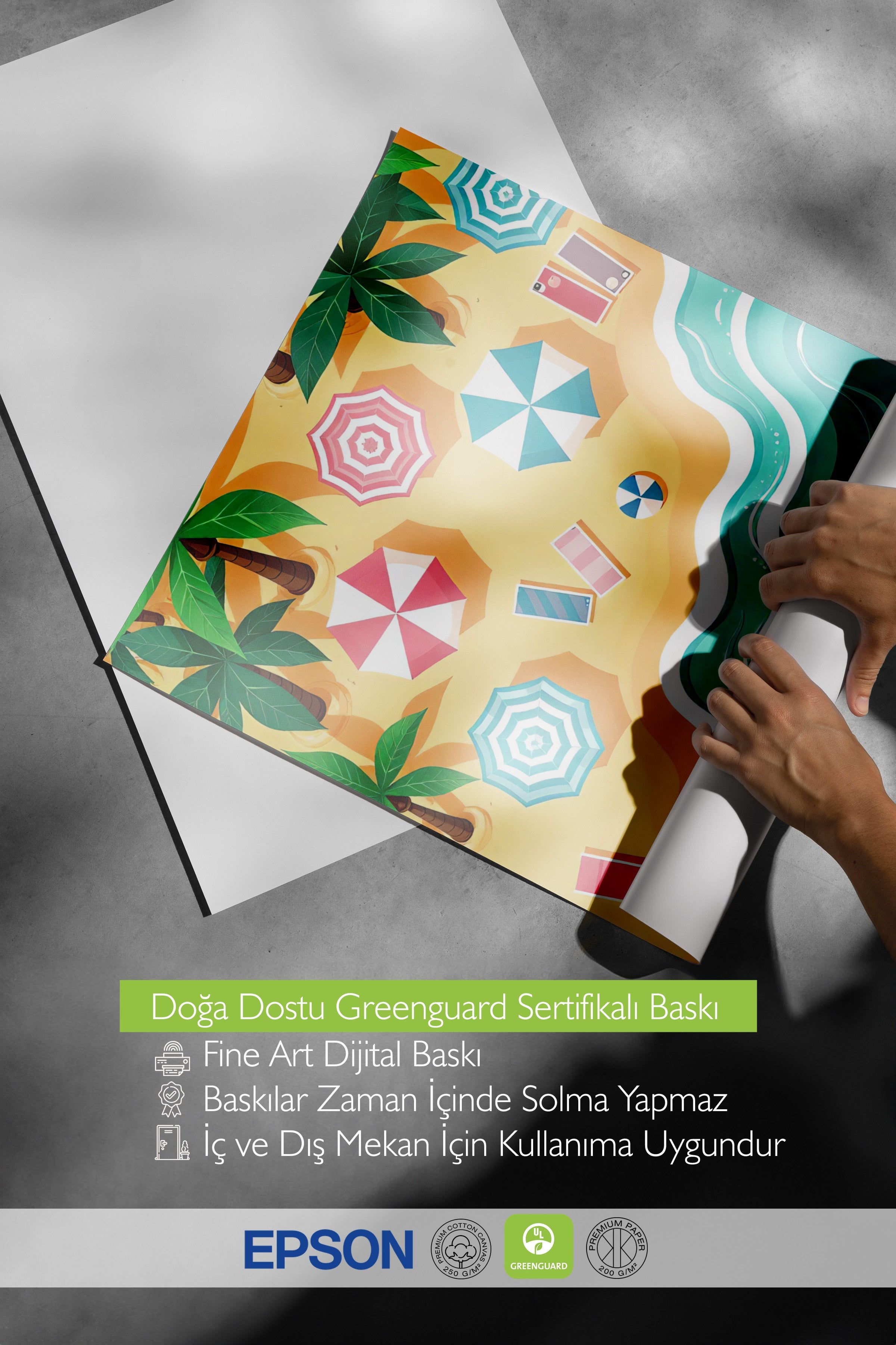 Çerçevesiz Duvar Posteri, Sahil, İllüstrasyon, Maximalist, Mavi Renk Poster, 2025 Yaz Seçkisi, NO:109759