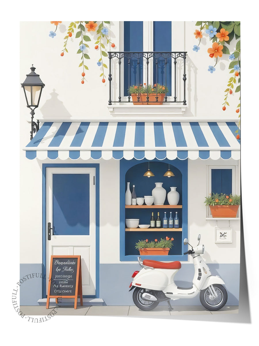 Kafe ve Scooter Poster Yaz Seçkisi Çerçevesiz Poster