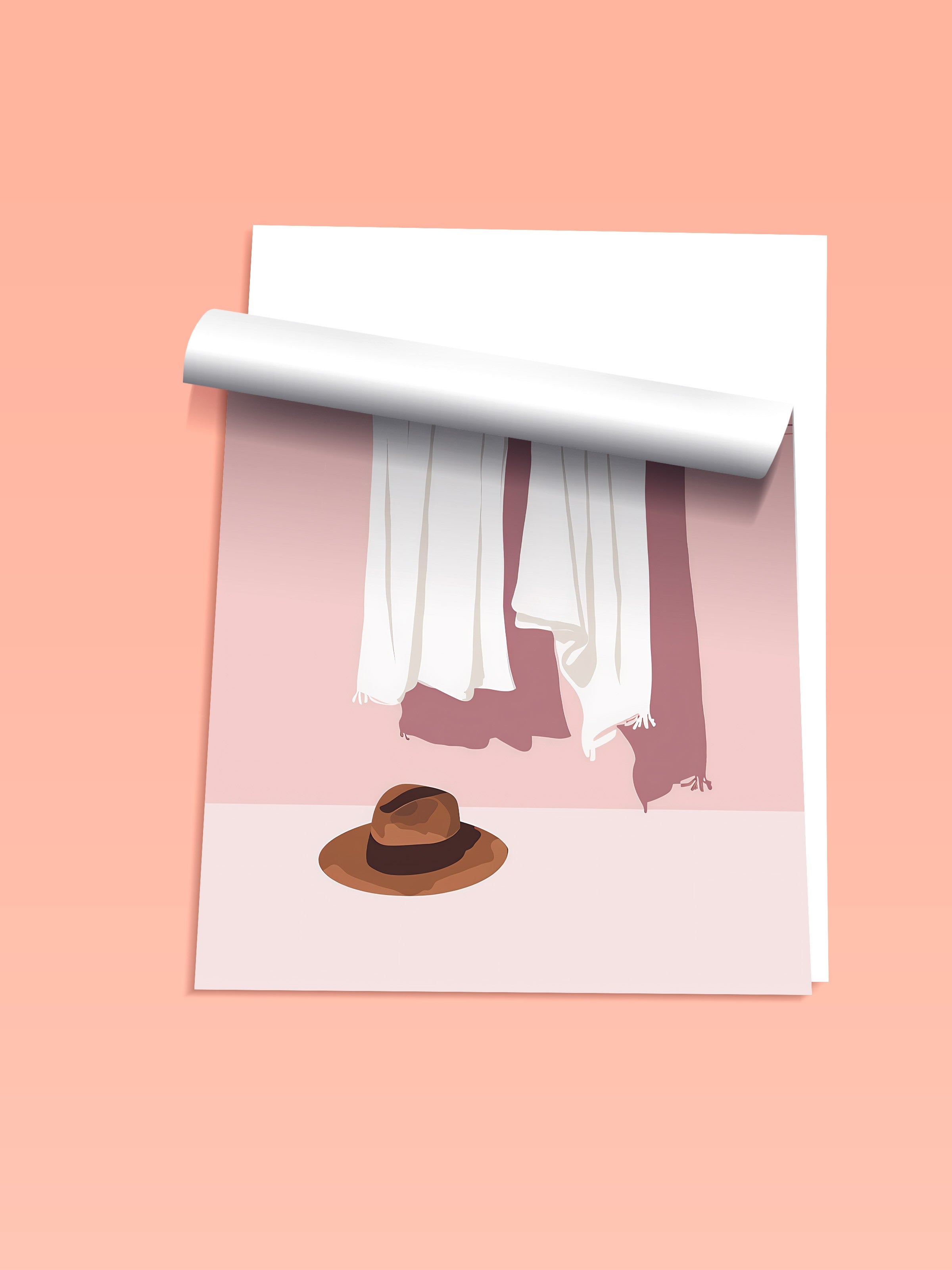 Çerçevesiz Duvar Posteri, Şapka, Havlu, Minimalist, Düz İllüstrasyon, Pastel Tonlar, Beyaz Renk Poster, 2025 Yaz Seçkisi, NO:109800