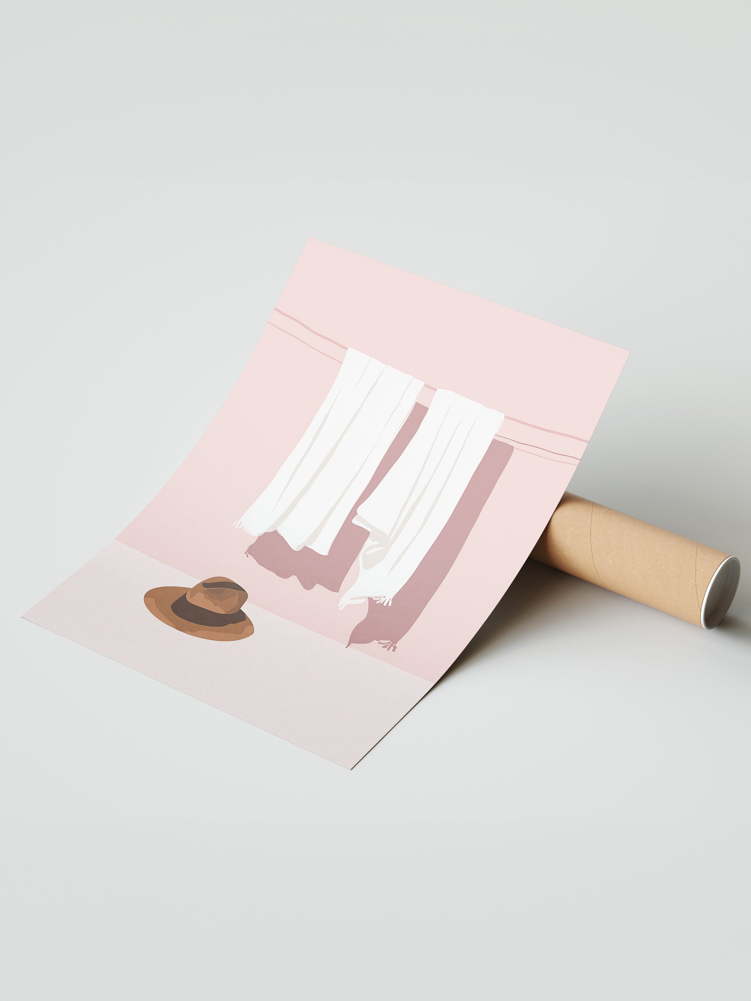 Çerçevesiz Duvar Posteri, Şapka, Havlu, Minimalist, Düz İllüstrasyon, Pastel Tonlar, Beyaz Renk Poster, 2025 Yaz Seçkisi, NO:109800