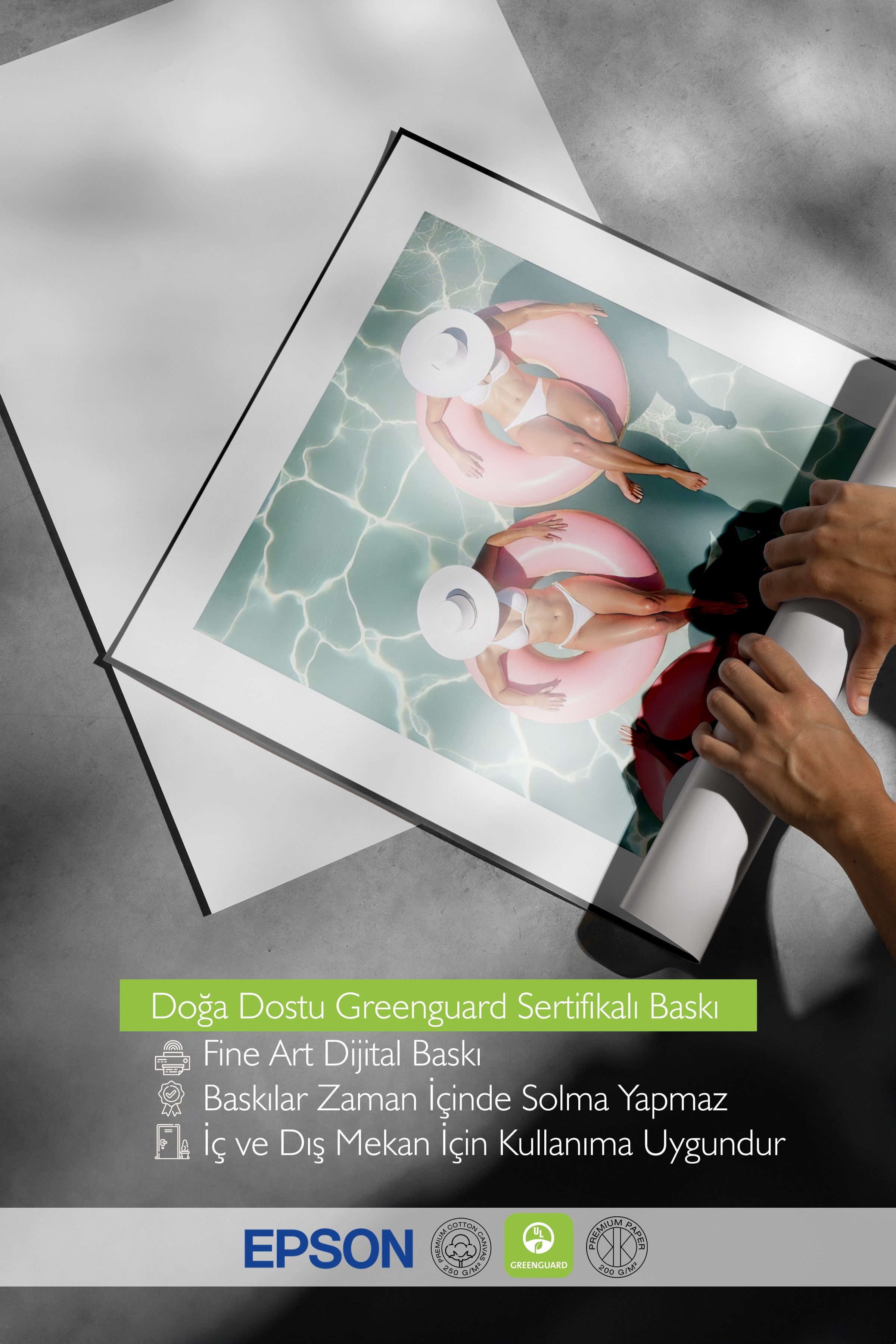 Çerçevesiz Duvar Posteri, Şapkalı Havalı Kadınlar, Fotoğraf, Mavi Renk Poster, 2025 Yaz Seçkisi, NO:109643