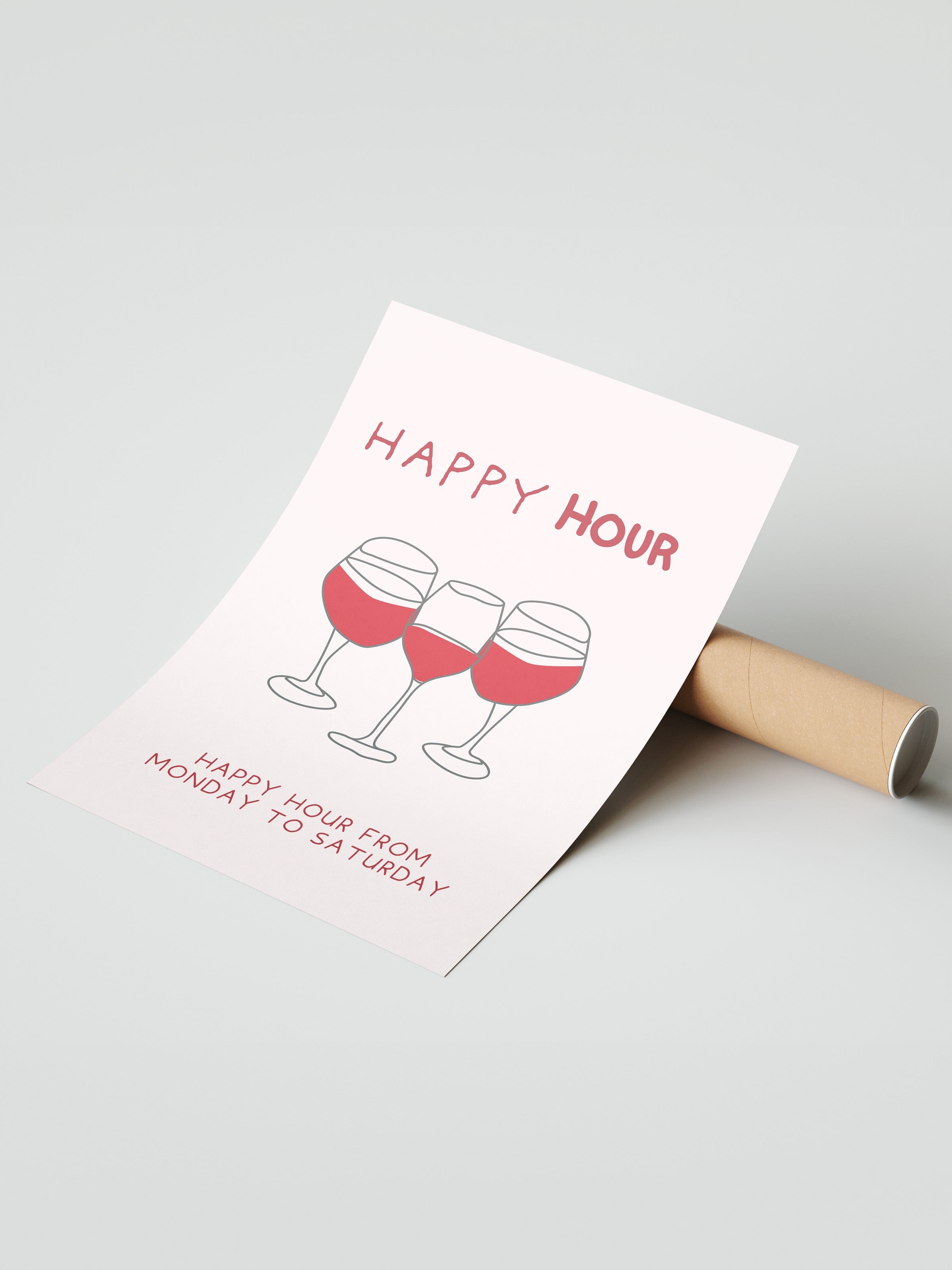 Çerçevesiz Duvar Posteri, Şarap kadehleri, Düz İllüstrasyon, Kırmızı, Bej Renk Poster, 2025 Yaz Seçkisi, NO:109789