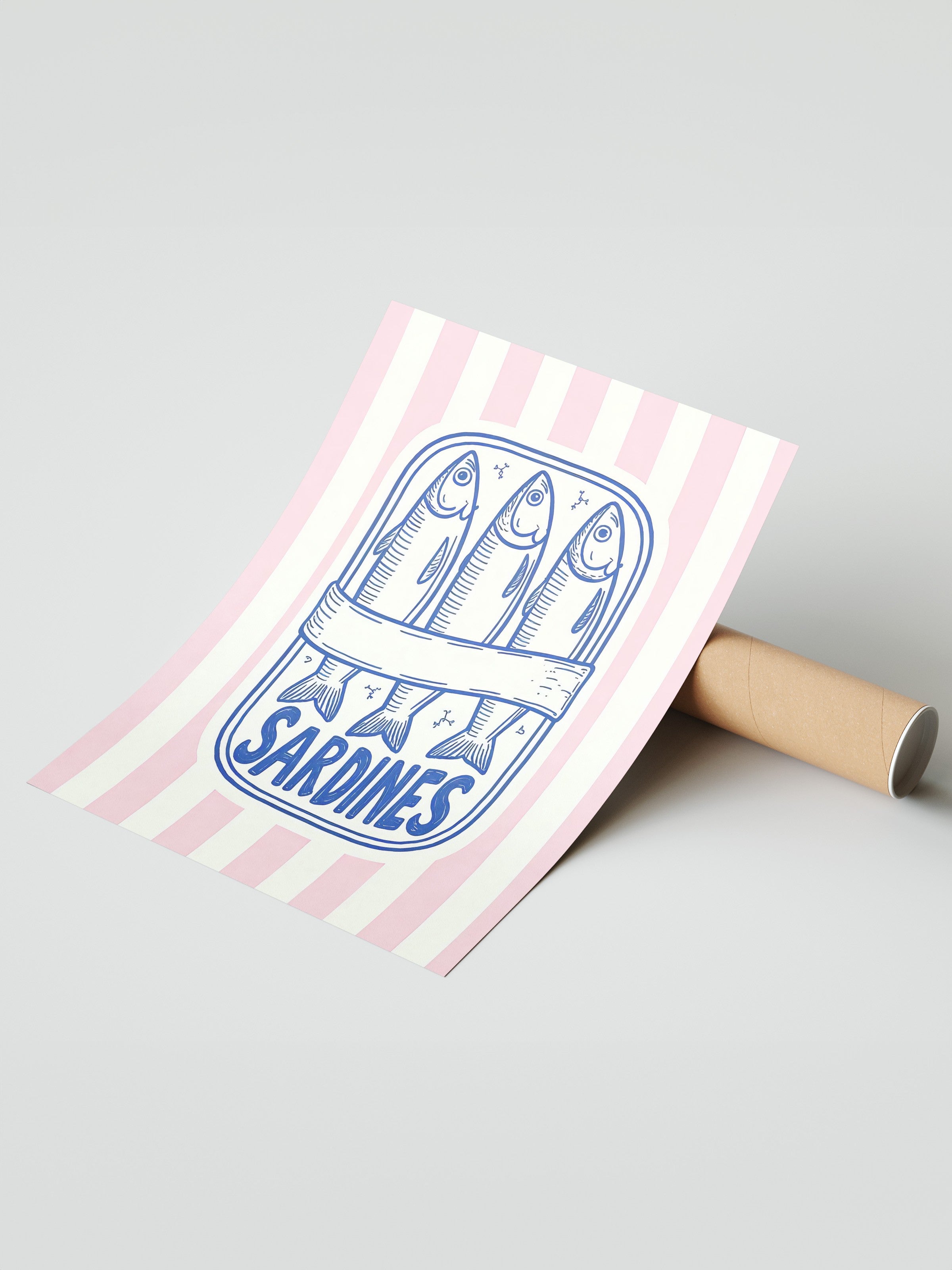 Çerçevesiz Duvar Posteri, Sardalyalar, İllüstrasyon, Mavi Renk Poster, 2025 Yaz Seçkisi, NO:109556