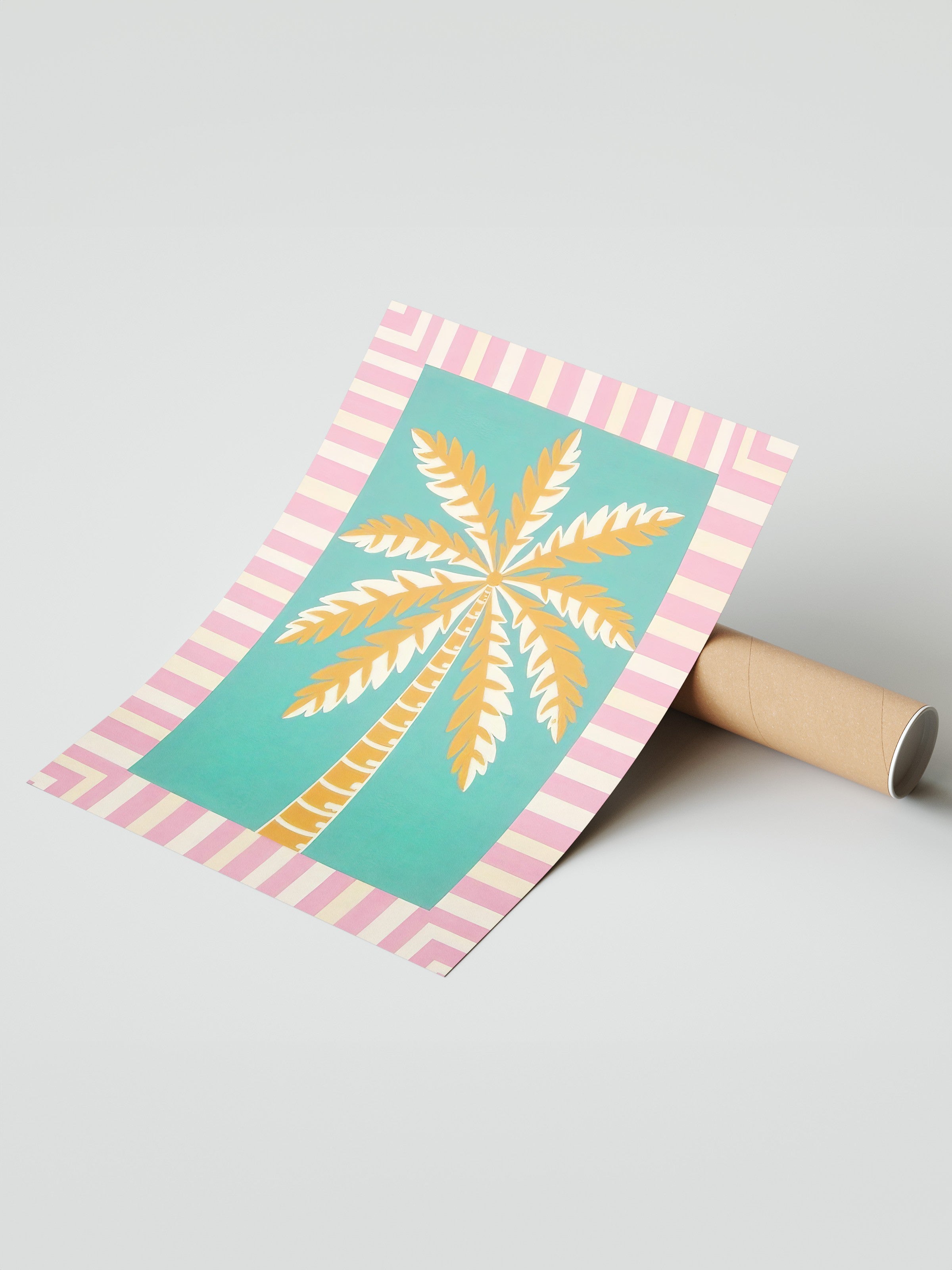 Çerçevesiz Duvar Posteri, Sarı Palmiye Ağacı, İllüstrasyon Maximalist, Sarı Renk Poster, 2025 Yaz Seçkisi, NO:109504