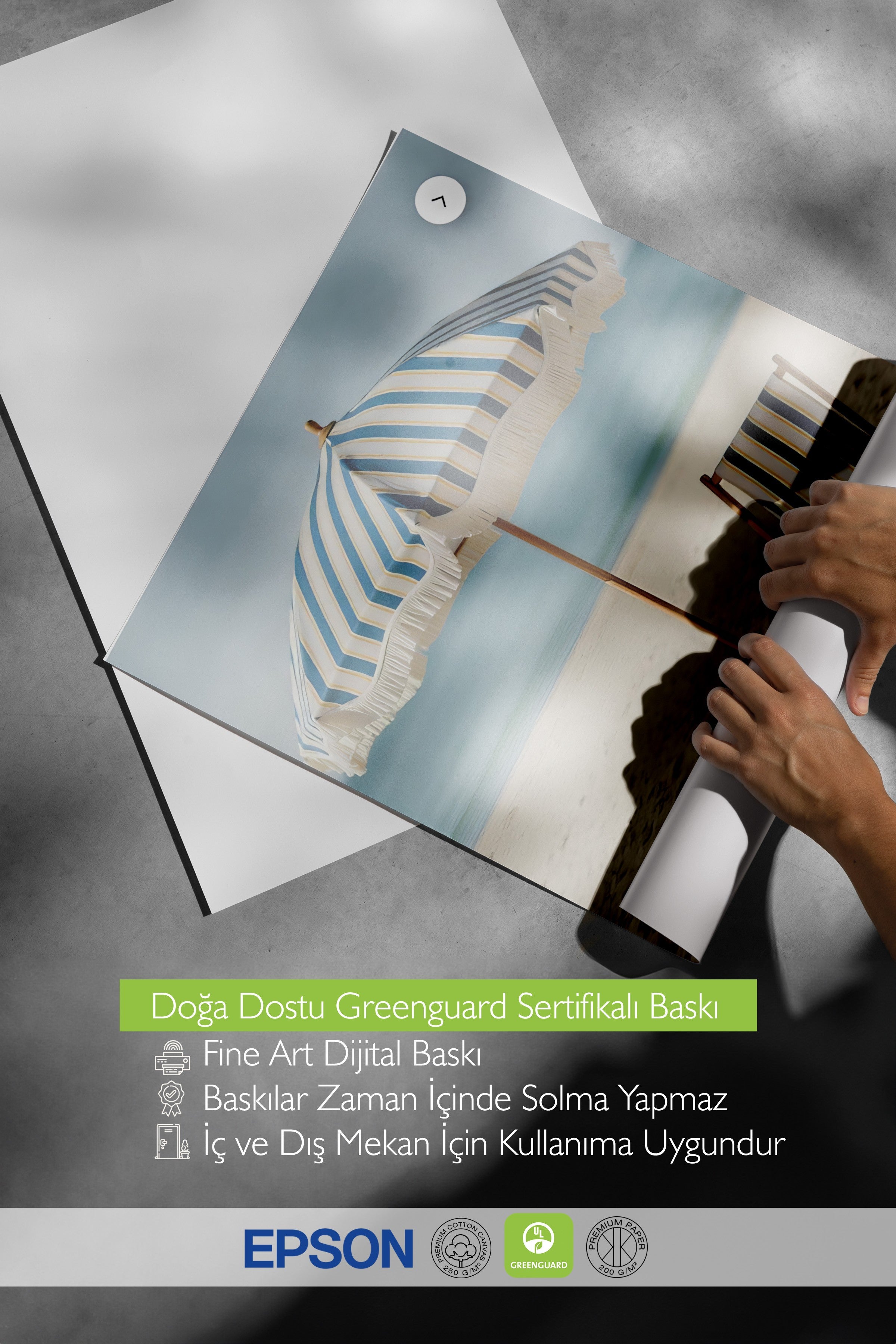 Çerçevesiz Duvar Posteri, Şemsiyeli Plaj, Fotoğraf, Mavi Renk Poster, 2025 Yaz Seçkisi, NO:109524