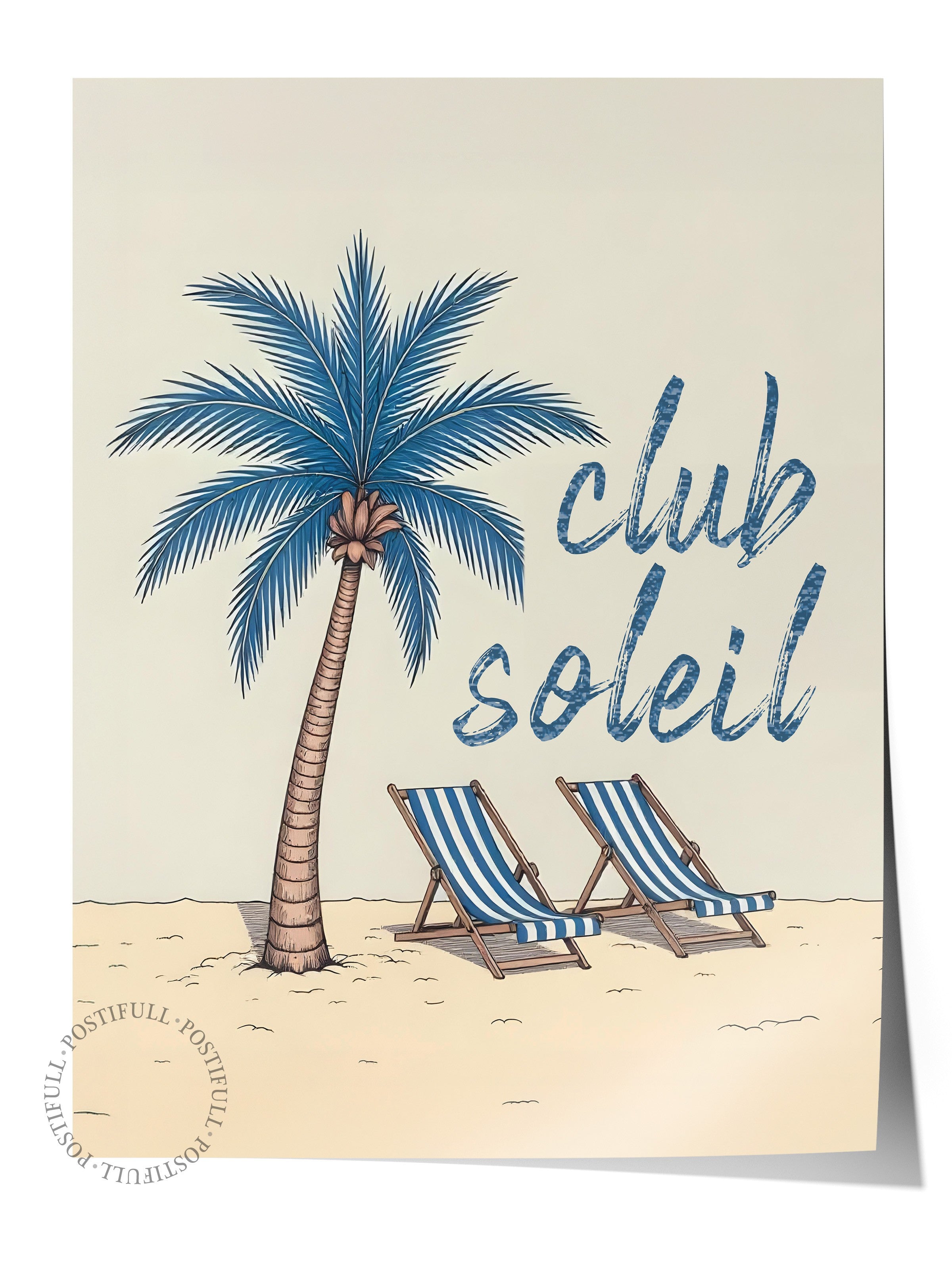 Çerçevesiz Duvar Posteri, Soleil Kulübü, İllüstrasyon, Mavi Renk Poster, 2025 Yaz Seçkisi, NO:109563