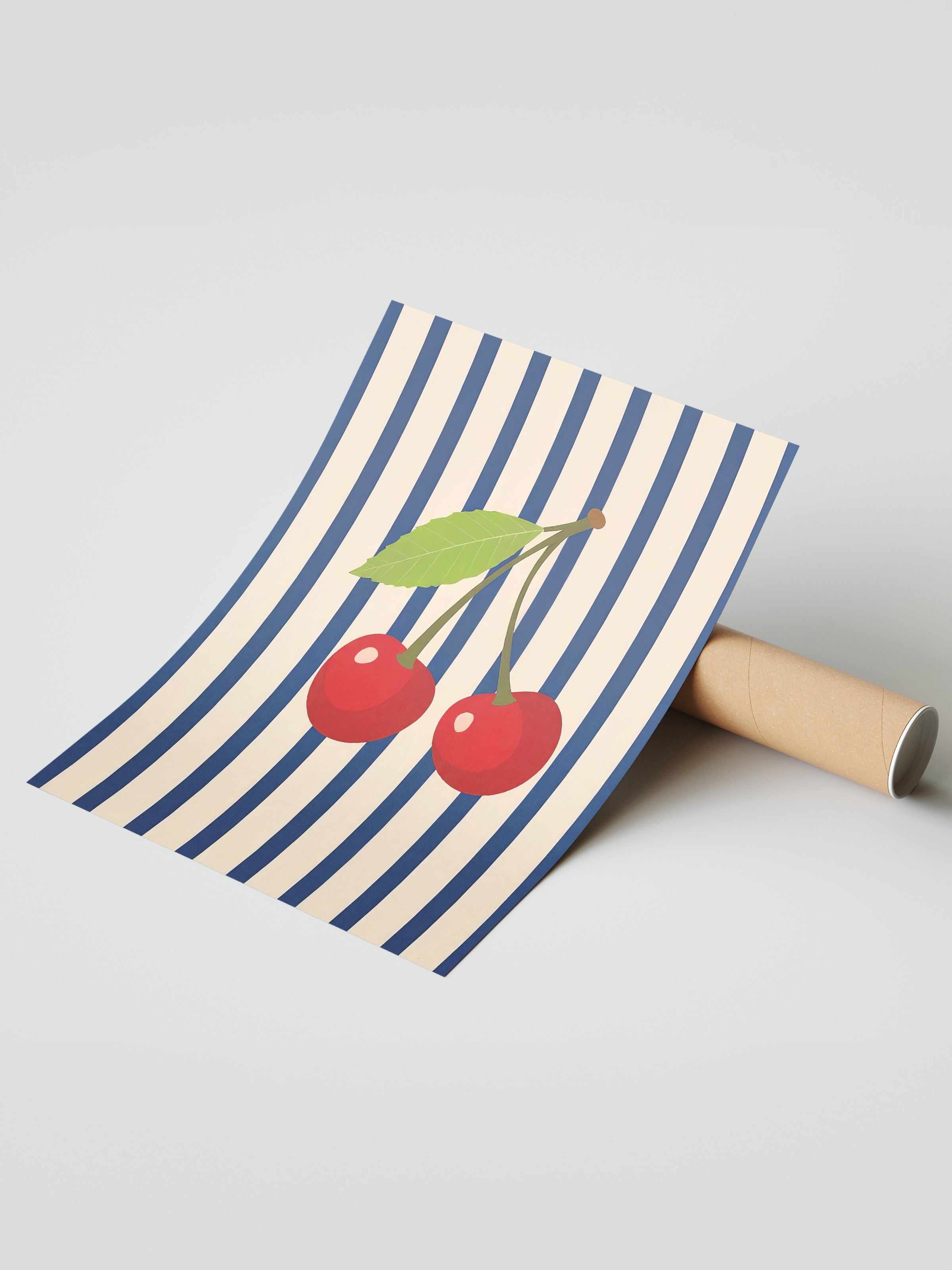 Çerçevesiz Duvar Posteri, Tatlı Kirazlar, İllüstrasyon, Maximalist, Mavi Renk Poster, 2025 Yaz Seçkisi, NO:109706