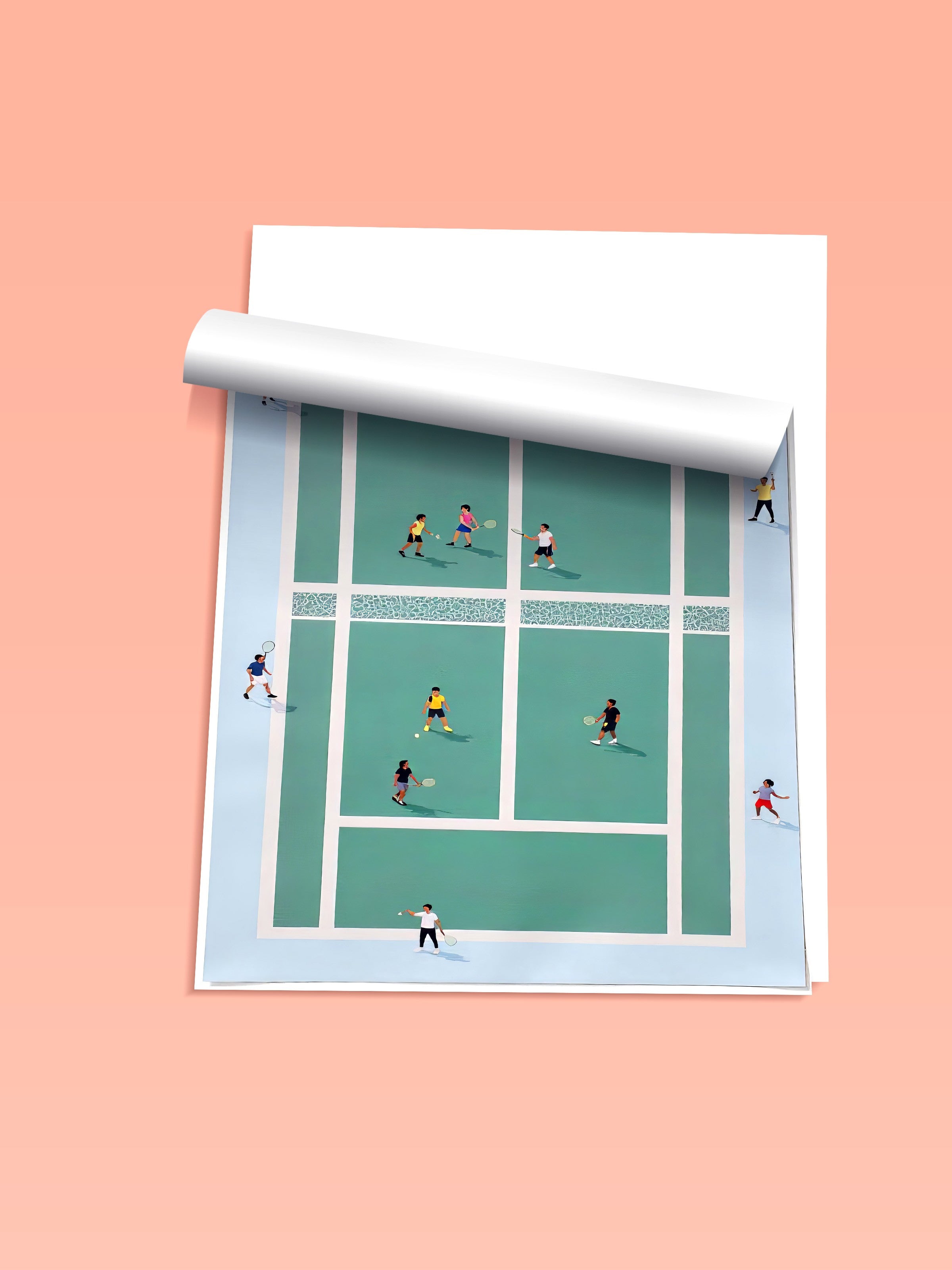 Çerçevesiz Duvar Posteri, Tenis Kortu, İllüstrasyon, Yeşil Renk Poster, 2025 Yaz Seçkisi, NO:109536