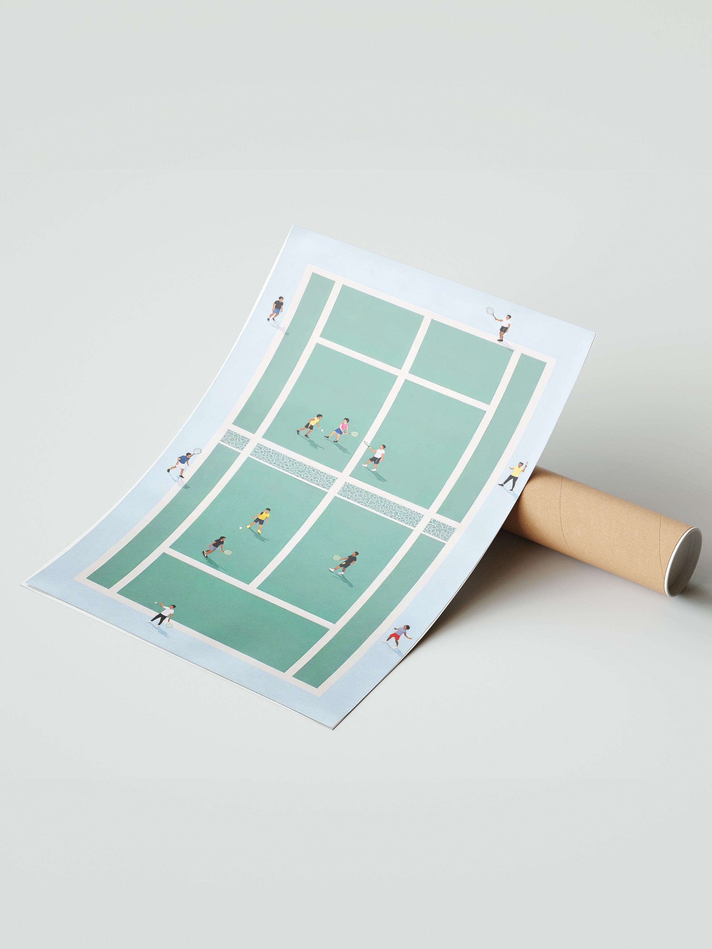 Çerçevesiz Duvar Posteri, Tenis Kortu, İllüstrasyon, Yeşil Renk Poster, 2025 Yaz Seçkisi, NO:109536