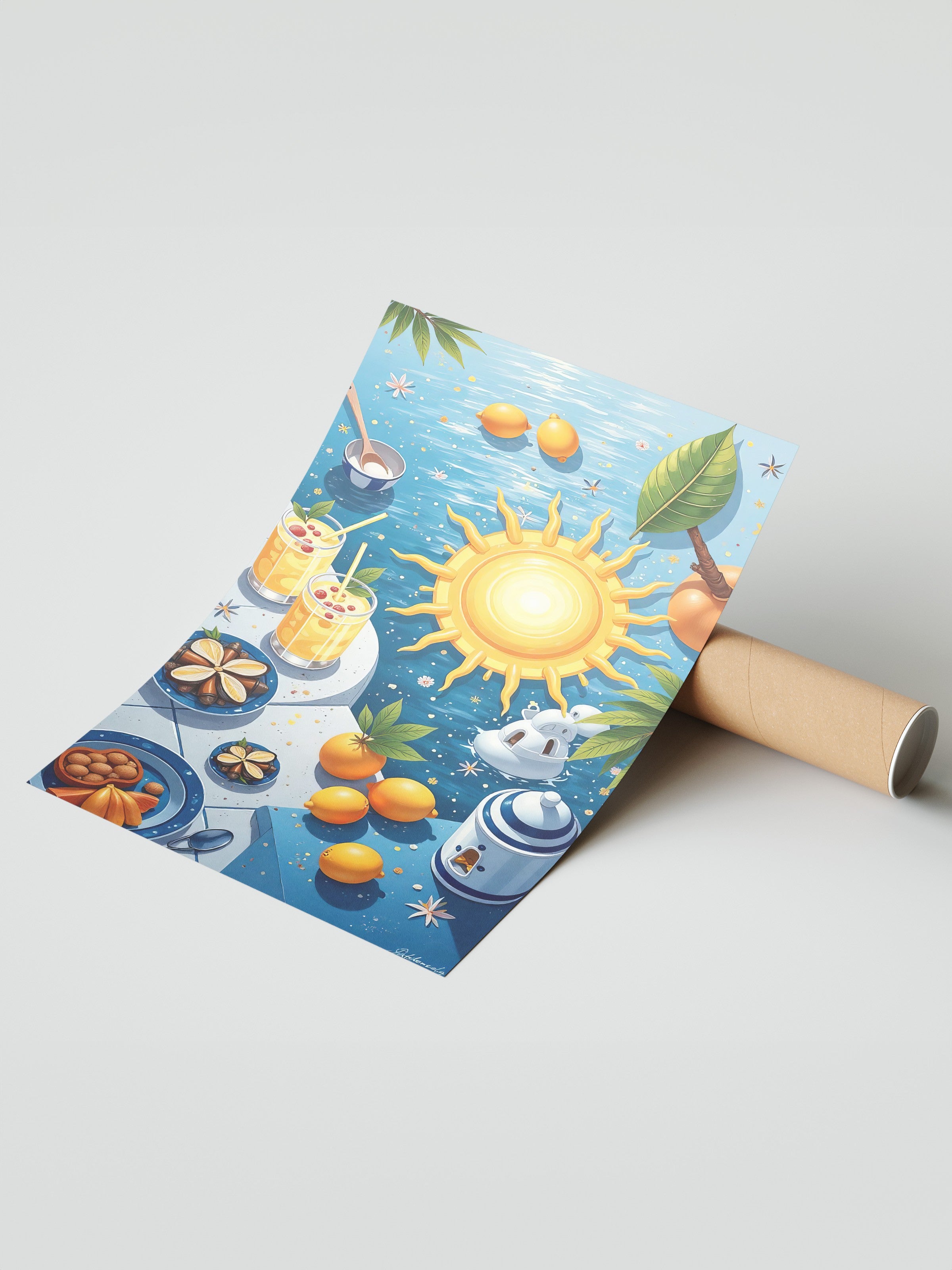 Çerçevesiz Duvar Posteri, Yaz Meyveleri, İllüstrasyon, Maximalist, Sarı Renk Poster, 2025 Yaz Seçkisi, NO:109764