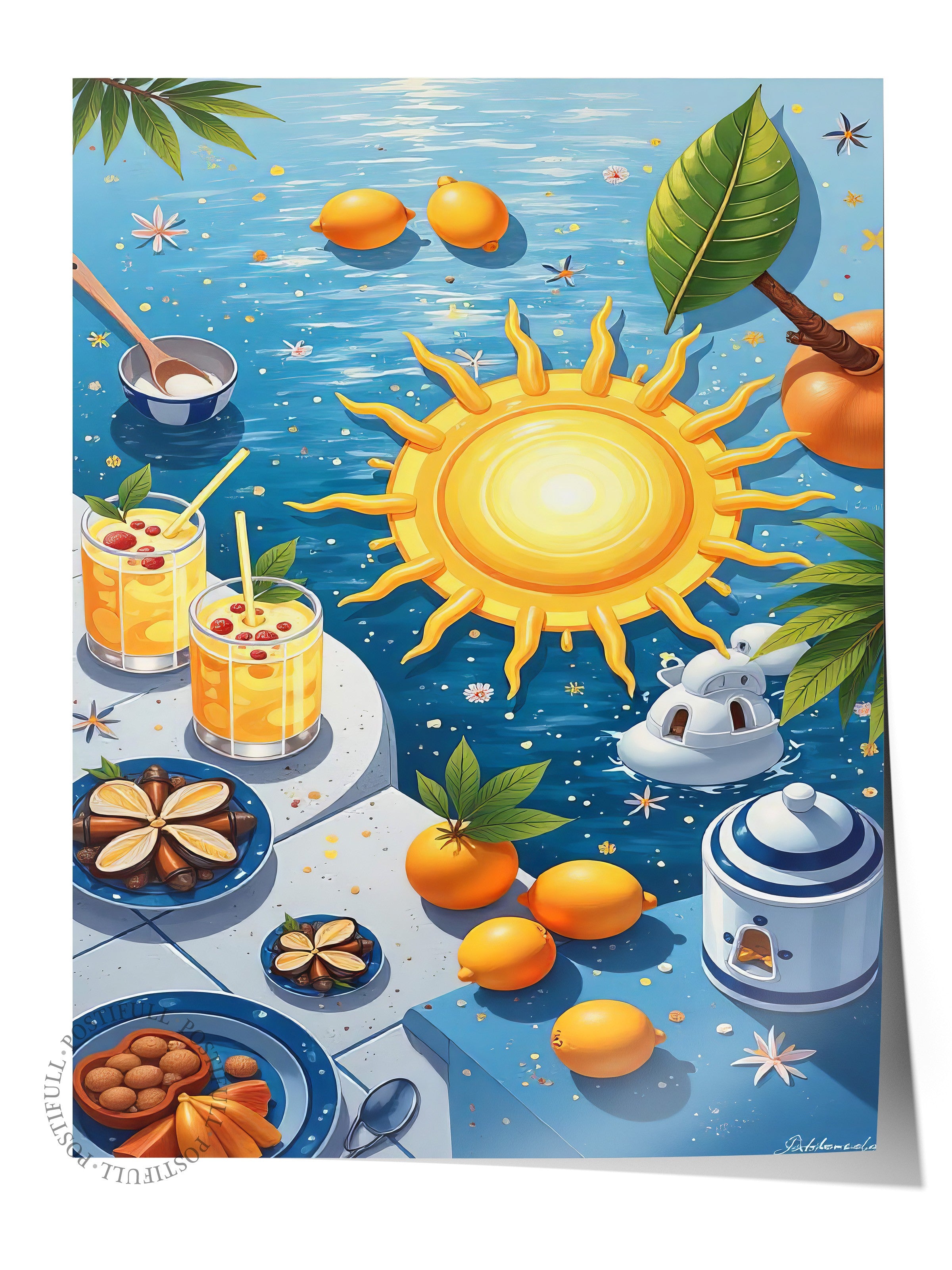 Çerçevesiz Duvar Posteri, Yaz Meyveleri, İllüstrasyon, Maximalist, Sarı Renk Poster, 2025 Yaz Seçkisi, NO:109764