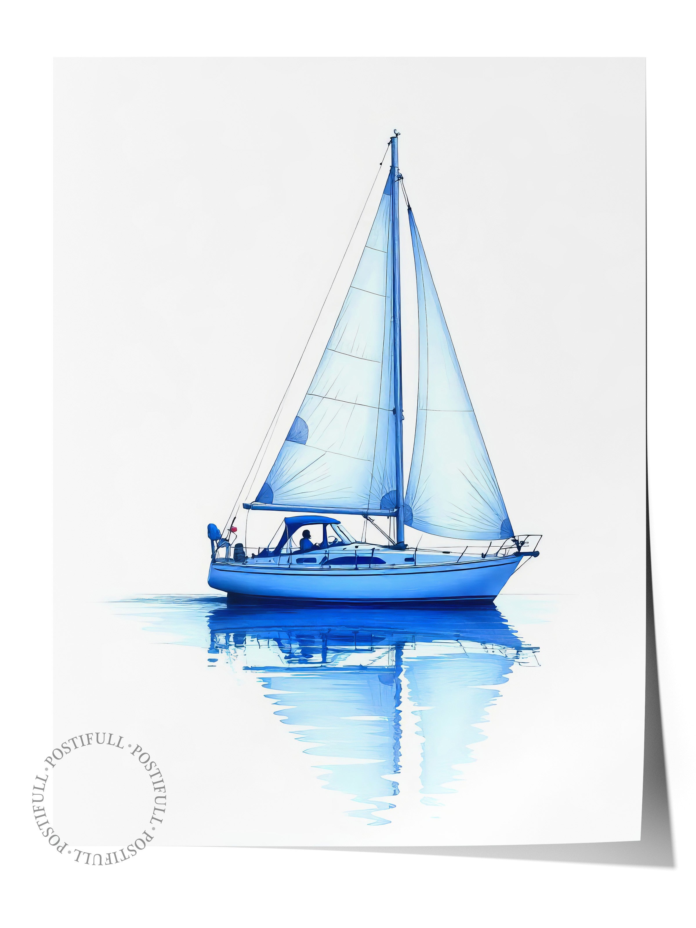 Çerçevesiz Duvar Posteri, Yelkenli, Yağlı Boya, Mavi Renk Poster, 2025 Yaz Seçkisi, NO:109663