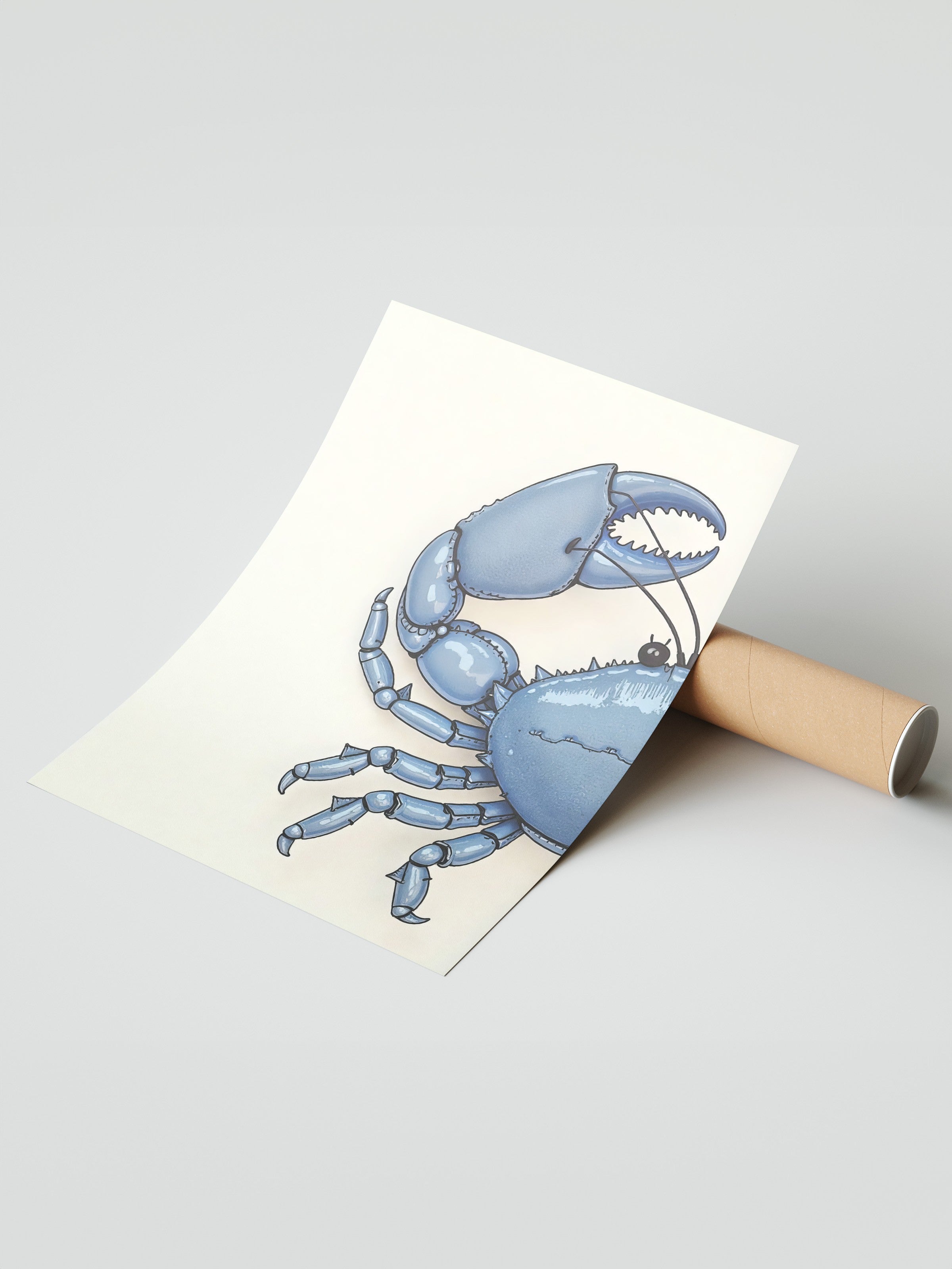 Çerçevesiz Duvar Posteri, Yengeç, İllüstrasyon, Mavi Renk Poster, 2025 Yaz Seçkisi, NO:109573