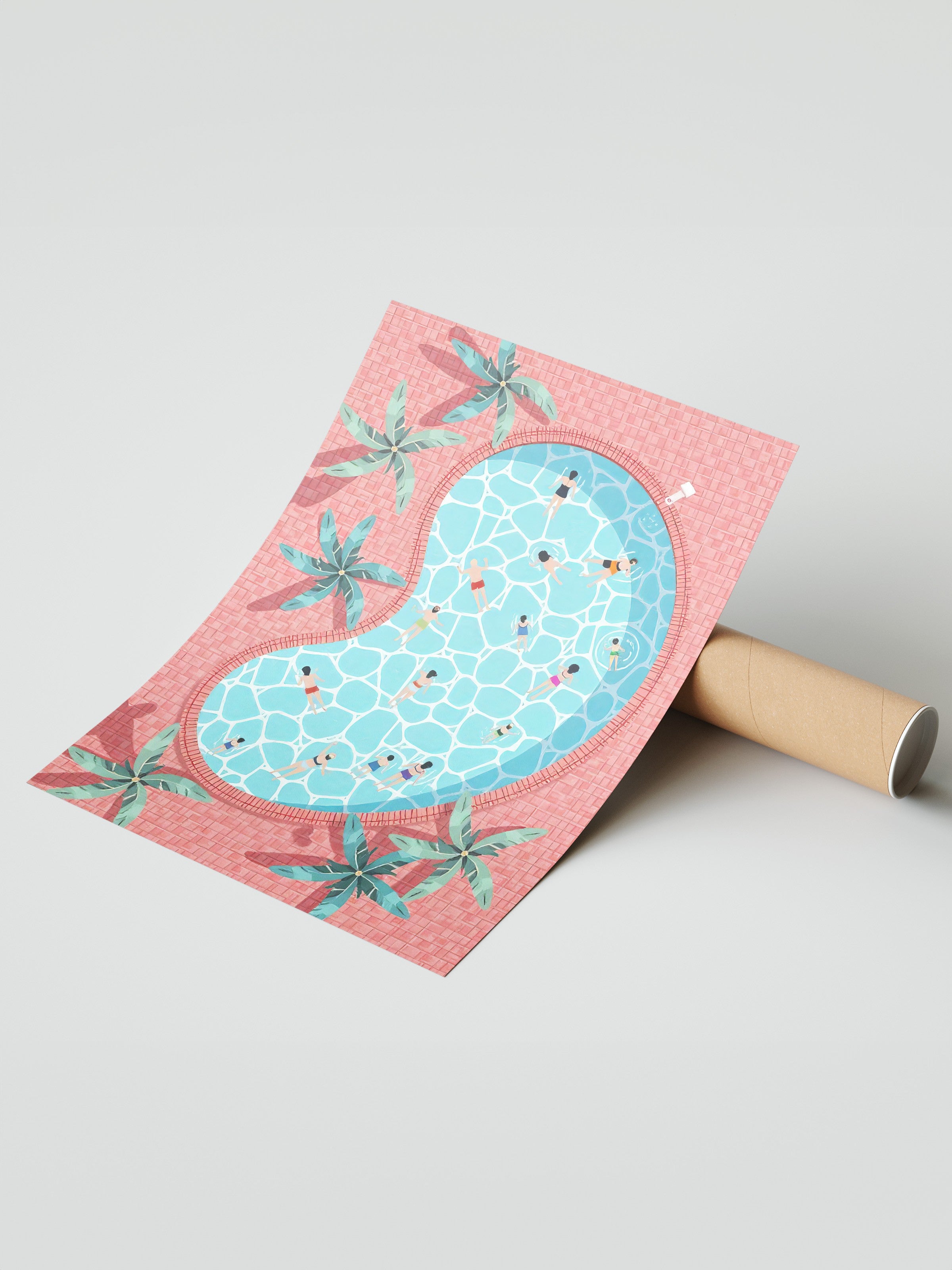 Çerçevesiz Duvar Posteri, Zengin Havuz, İllüstrasyon, Maximalist, Pembe Renk Poster, 2025 Yaz Seçkisi, NO:109583