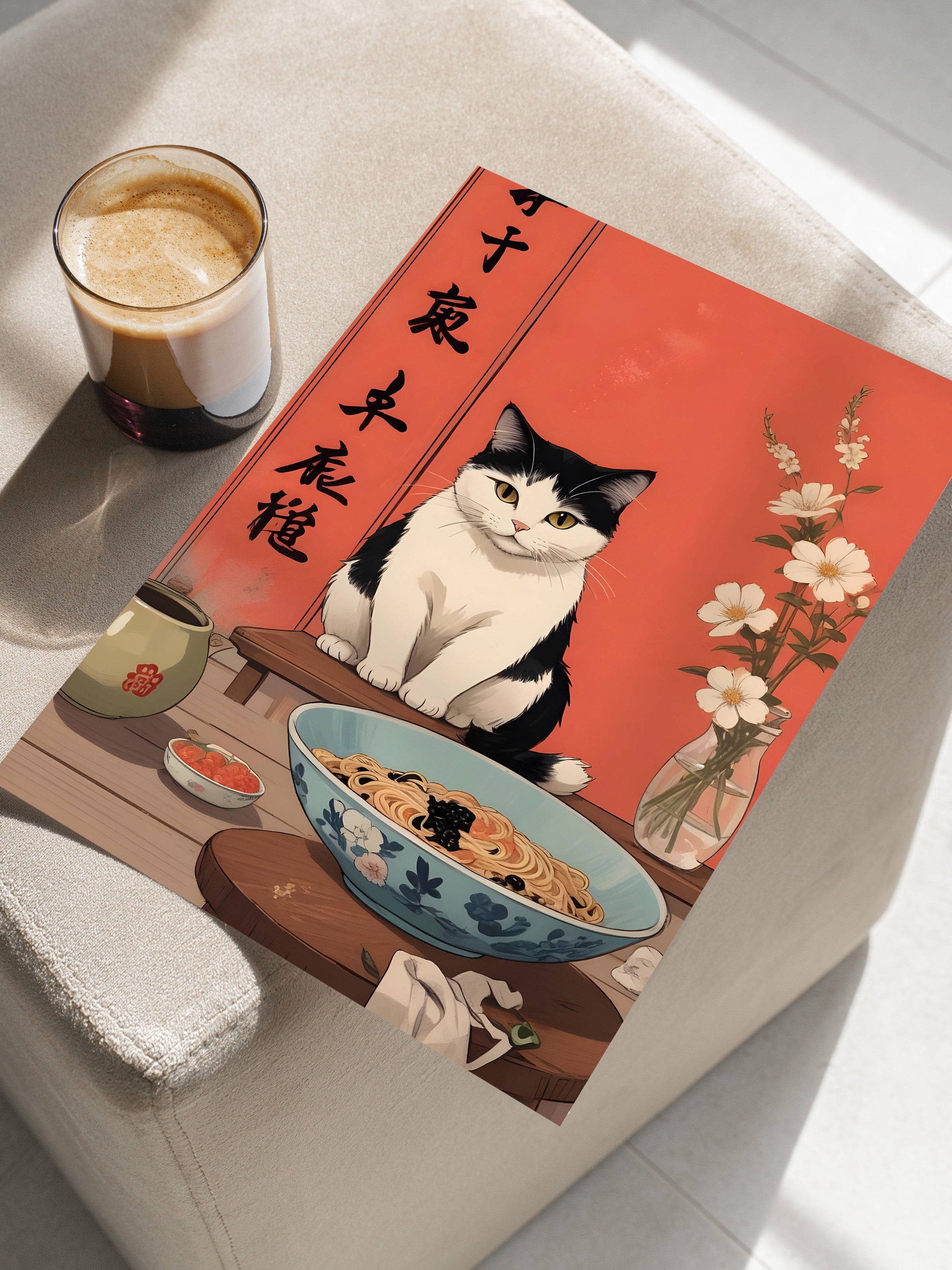 Çerçevesiz Poster, A Cat For A Ramen, Comfort Serisi Mutfak Duvar Posteri, NO:109161