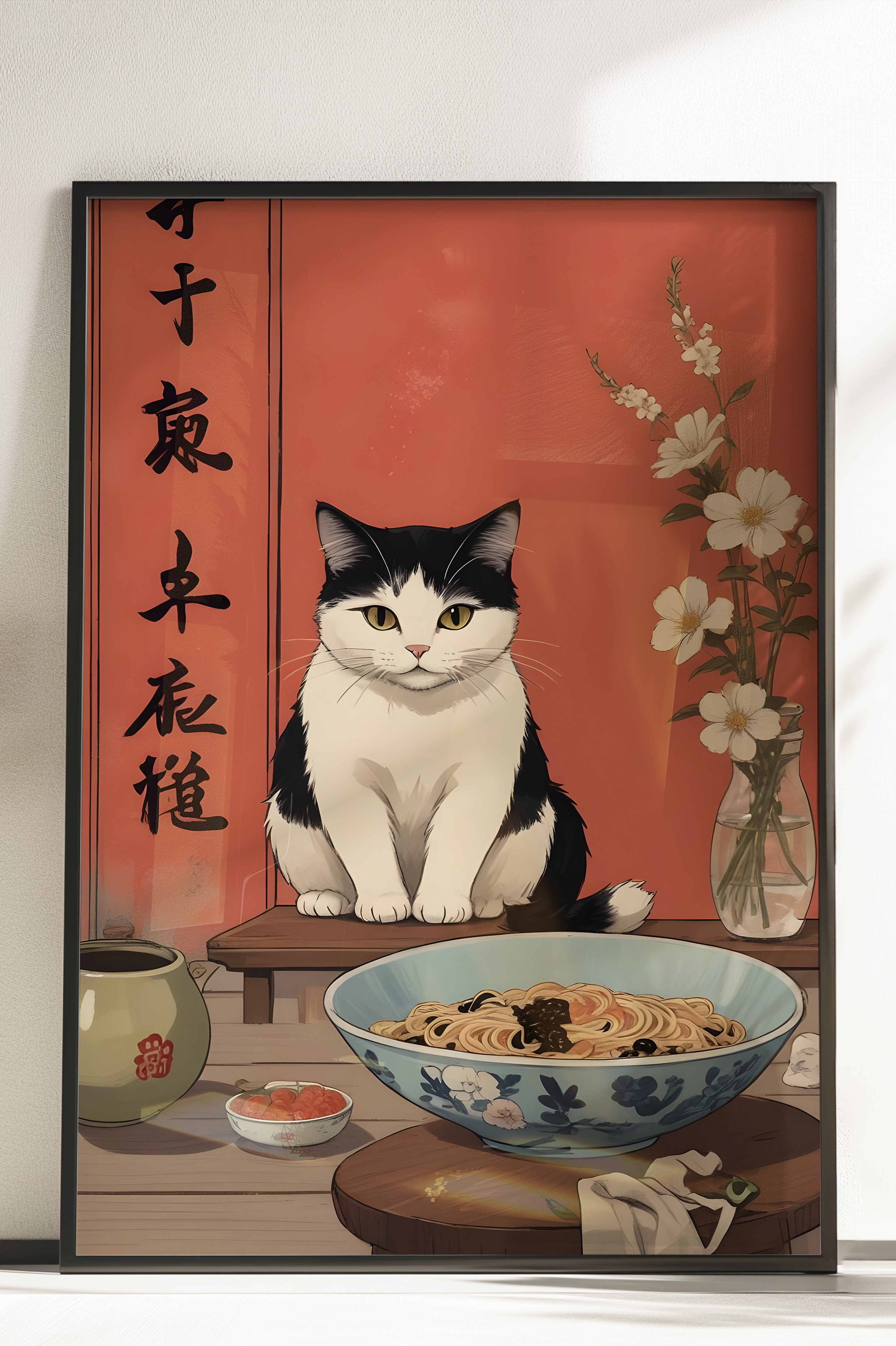 Çerçevesiz Poster, A Cat For A Ramen, Comfort Serisi Mutfak Duvar Posteri, NO:109161