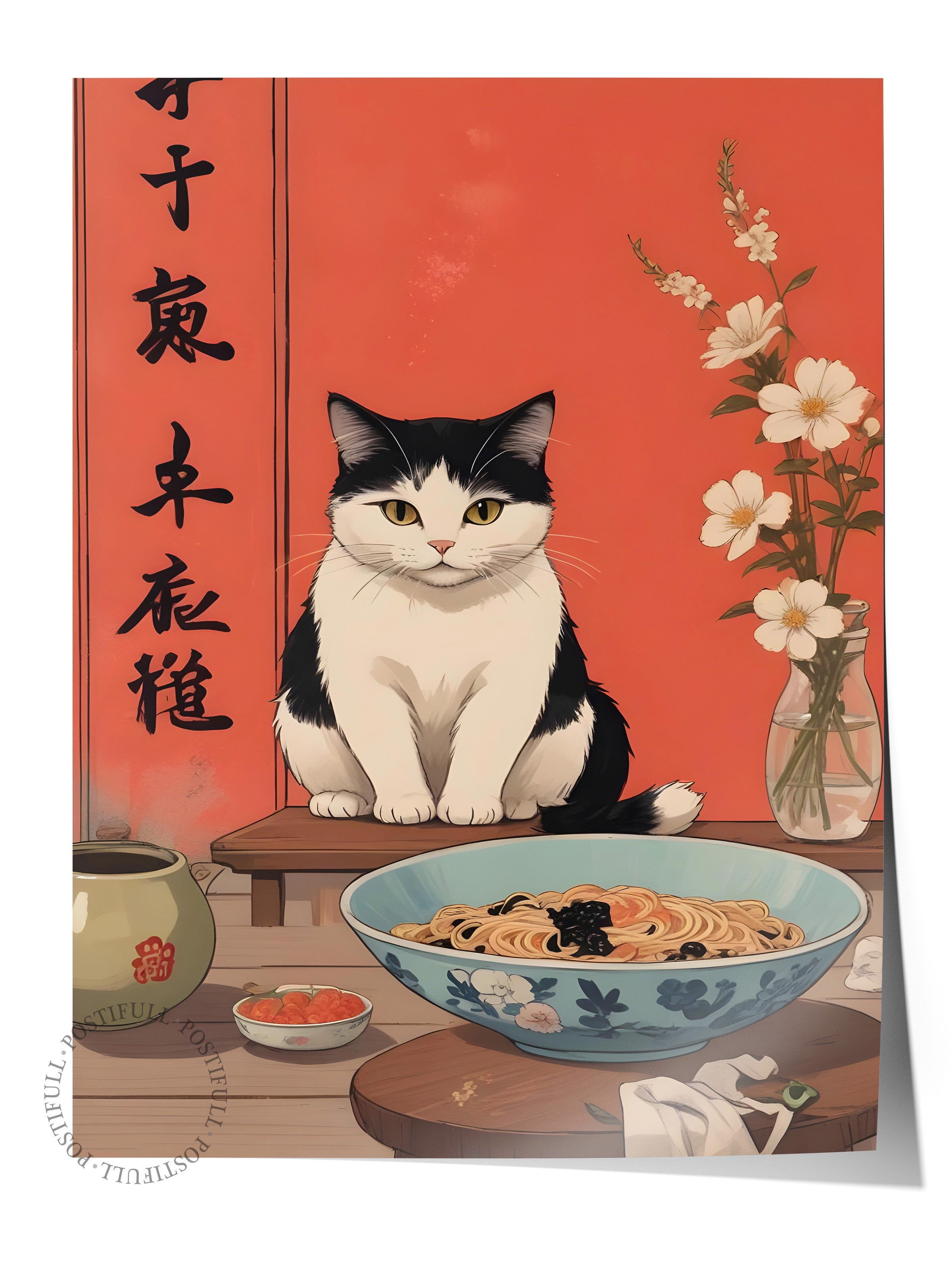 Çerçevesiz Poster, A Cat For A Ramen, Comfort Serisi Mutfak Duvar Posteri, NO:109161