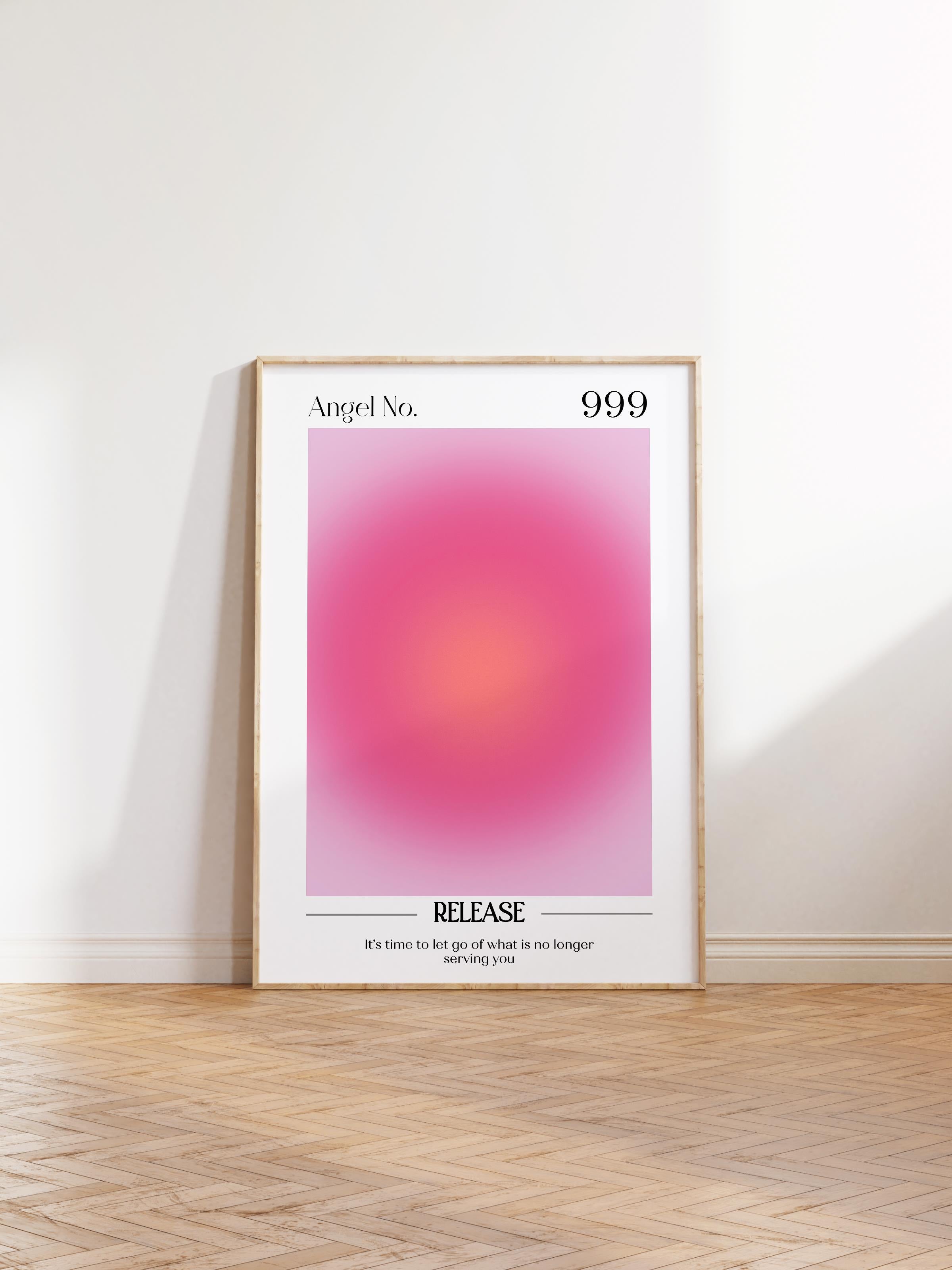 Çerçevesiz Poster, Aura Serisi NO:122 - 999 - Pembe, Melek Numaraları, Renkli Poster